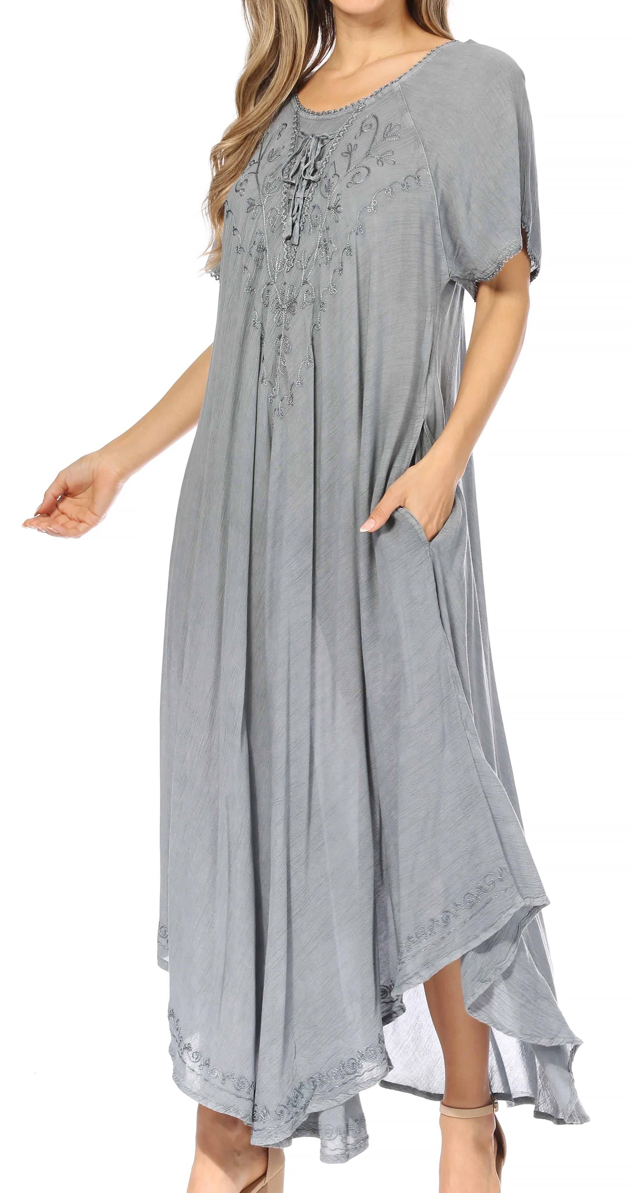 Sakkas Lilia Embroidered Lace Up Bodice Relaxed Fit  Maxi Sun Dress - Image 83
