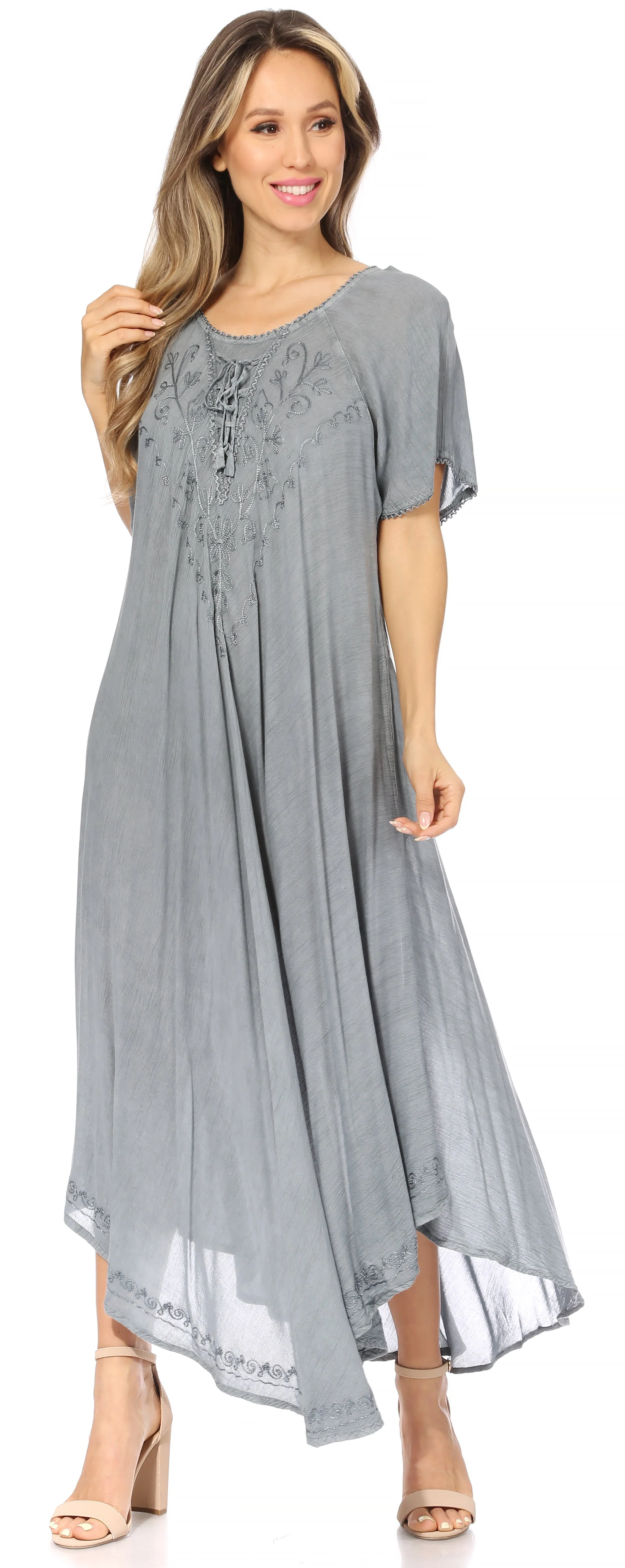 Sakkas Lilia Embroidered Lace Up Bodice Relaxed Fit  Maxi Sun Dress - Image 85