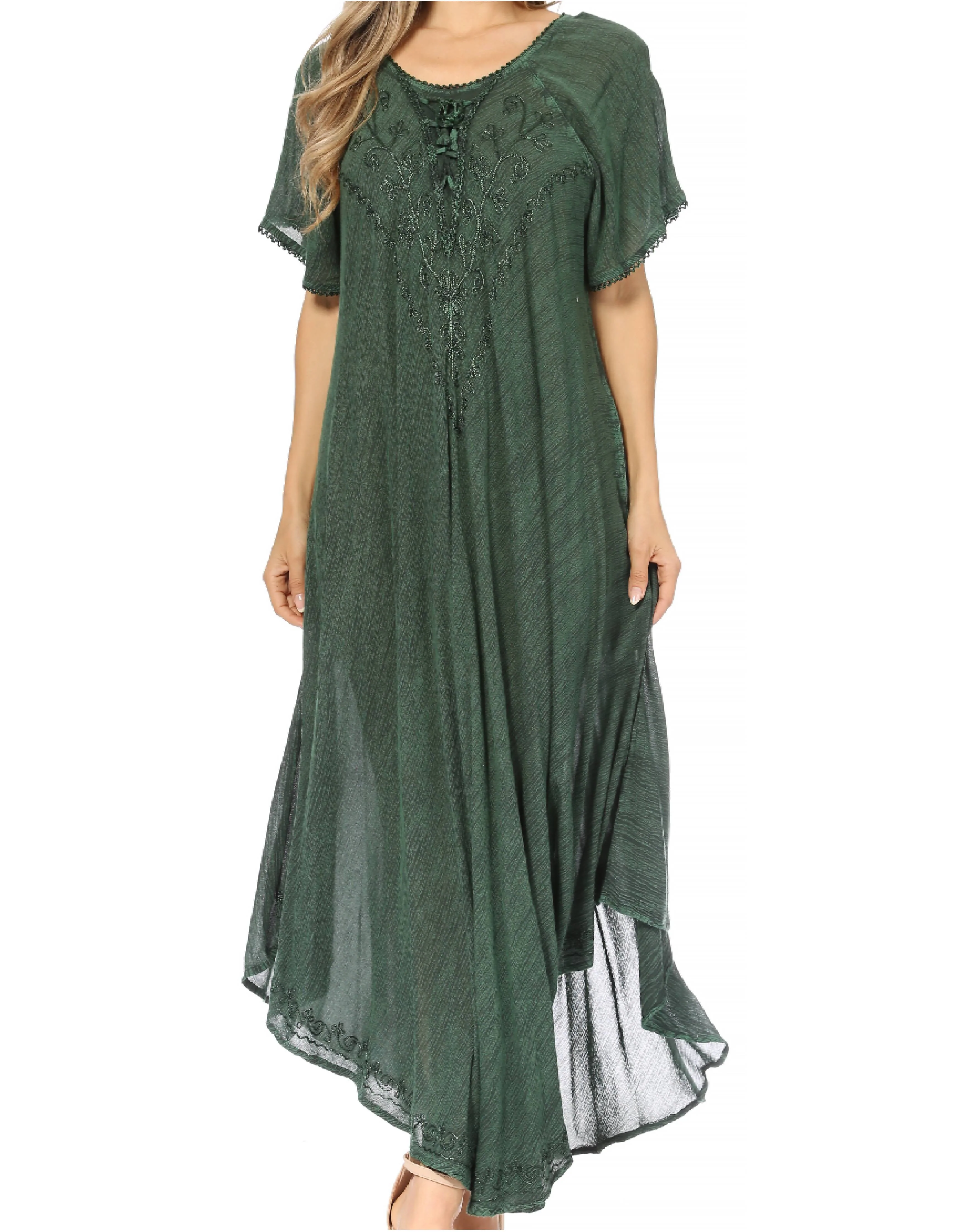 Sakkas Lilia Embroidered Lace Up Bodice Relaxed Fit  Maxi Sun Dress - Image 86