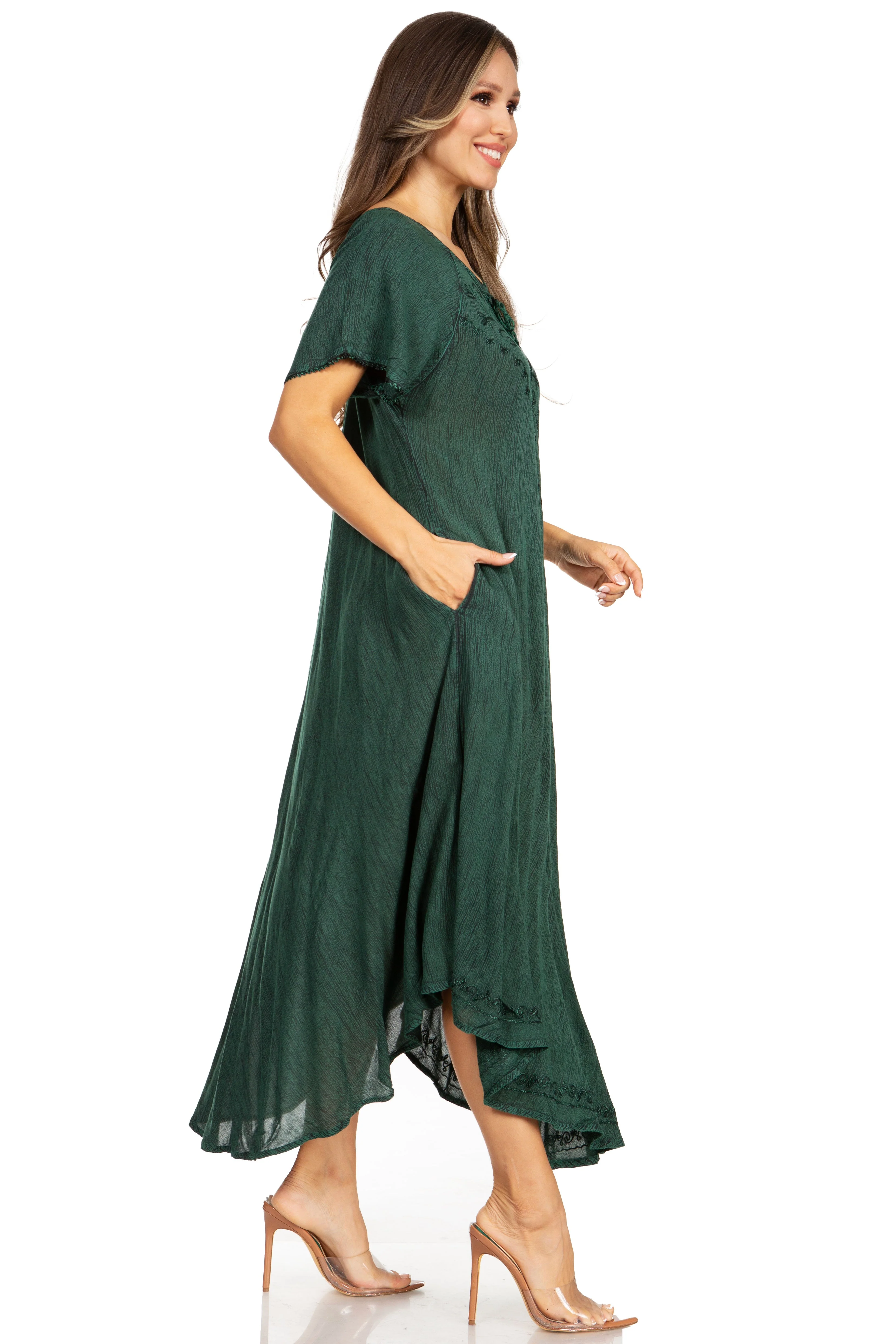Sakkas Lilia Embroidered Lace Up Bodice Relaxed Fit  Maxi Sun Dress - Image 89