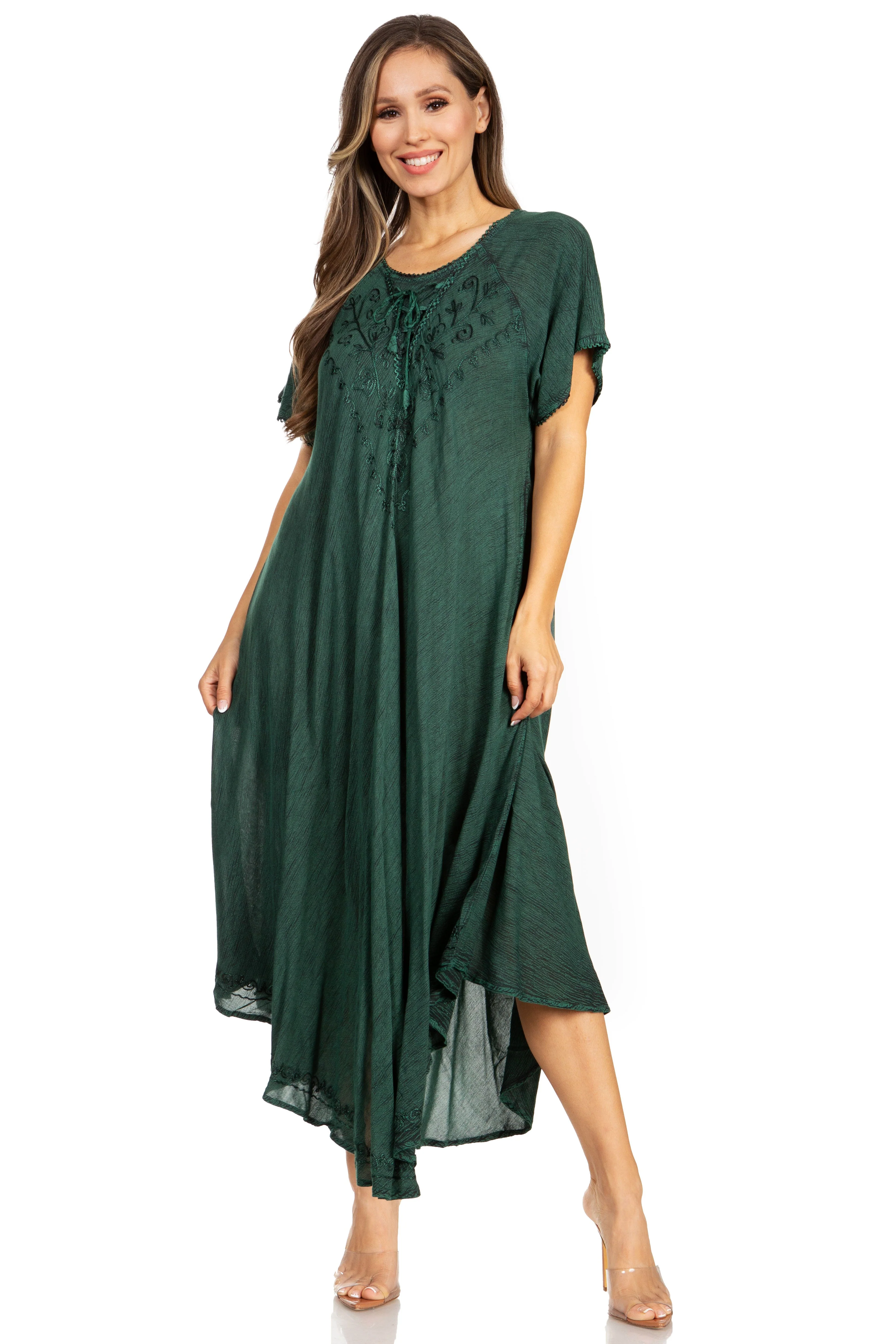 Sakkas Lilia Embroidered Lace Up Bodice Relaxed Fit  Maxi Sun Dress - Image 90