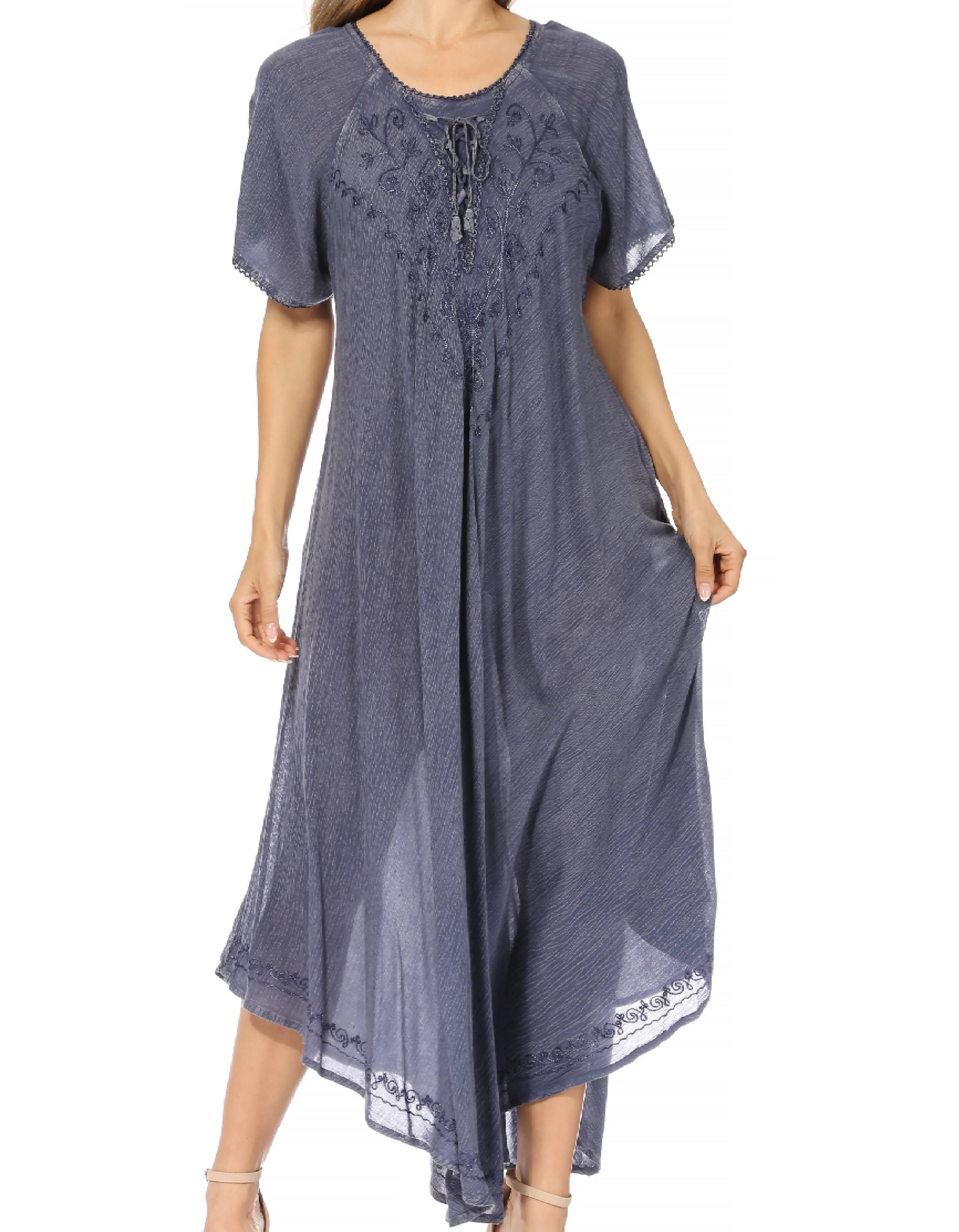 Sakkas Lilia Embroidered Lace Up Bodice Relaxed Fit  Maxi Sun Dress - Image 91