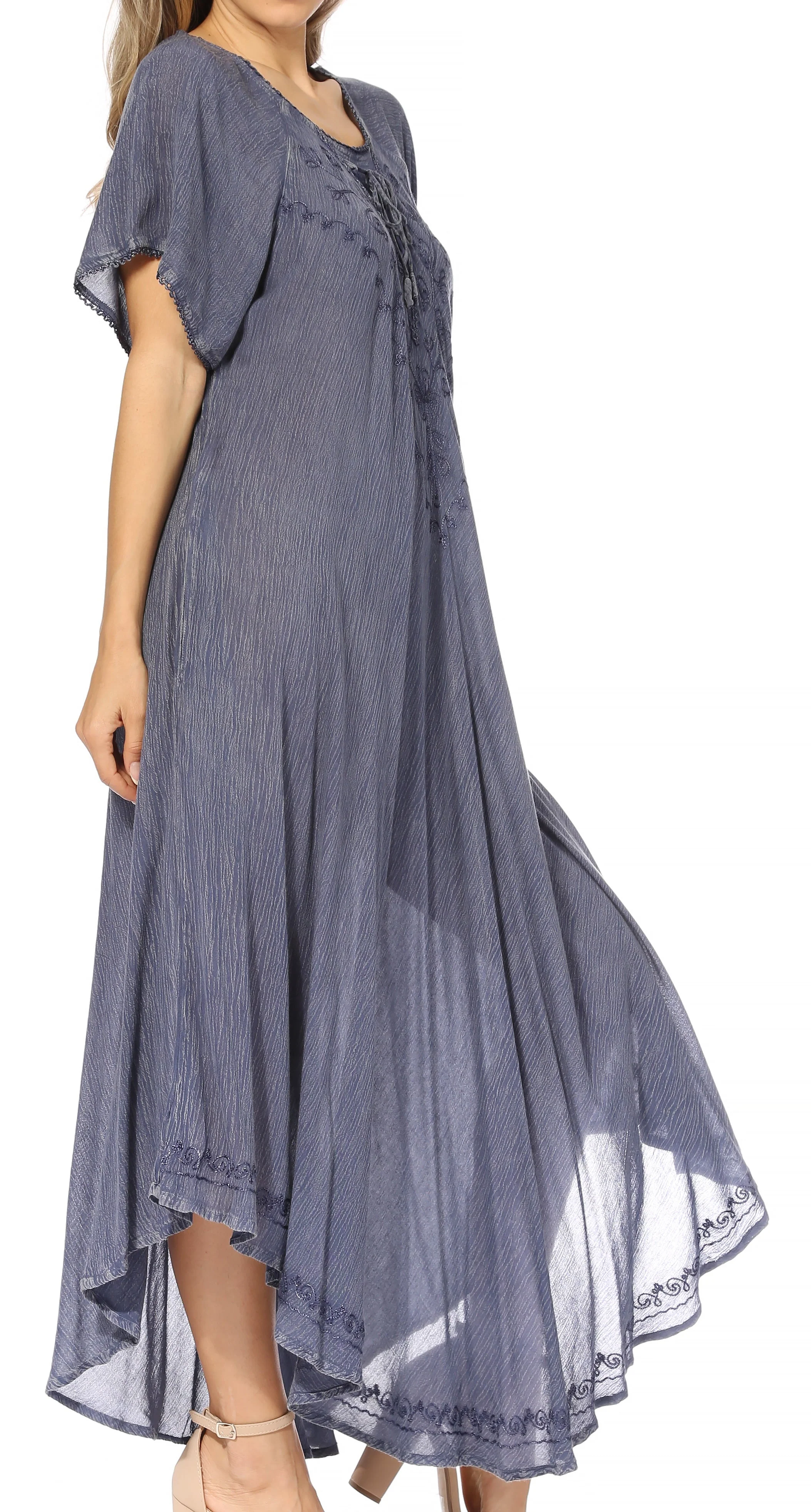 Sakkas Lilia Embroidered Lace Up Bodice Relaxed Fit  Maxi Sun Dress - Image 93