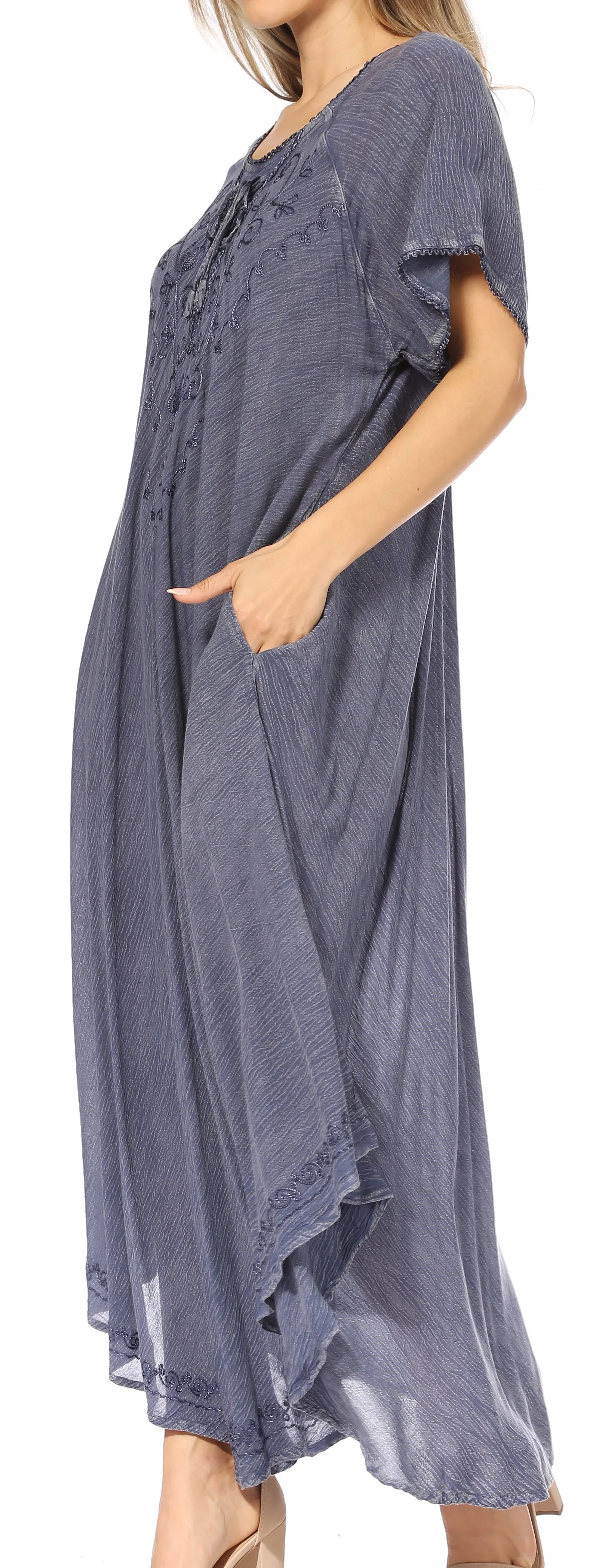 Sakkas Lilia Embroidered Lace Up Bodice Relaxed Fit  Maxi Sun Dress - Image 94