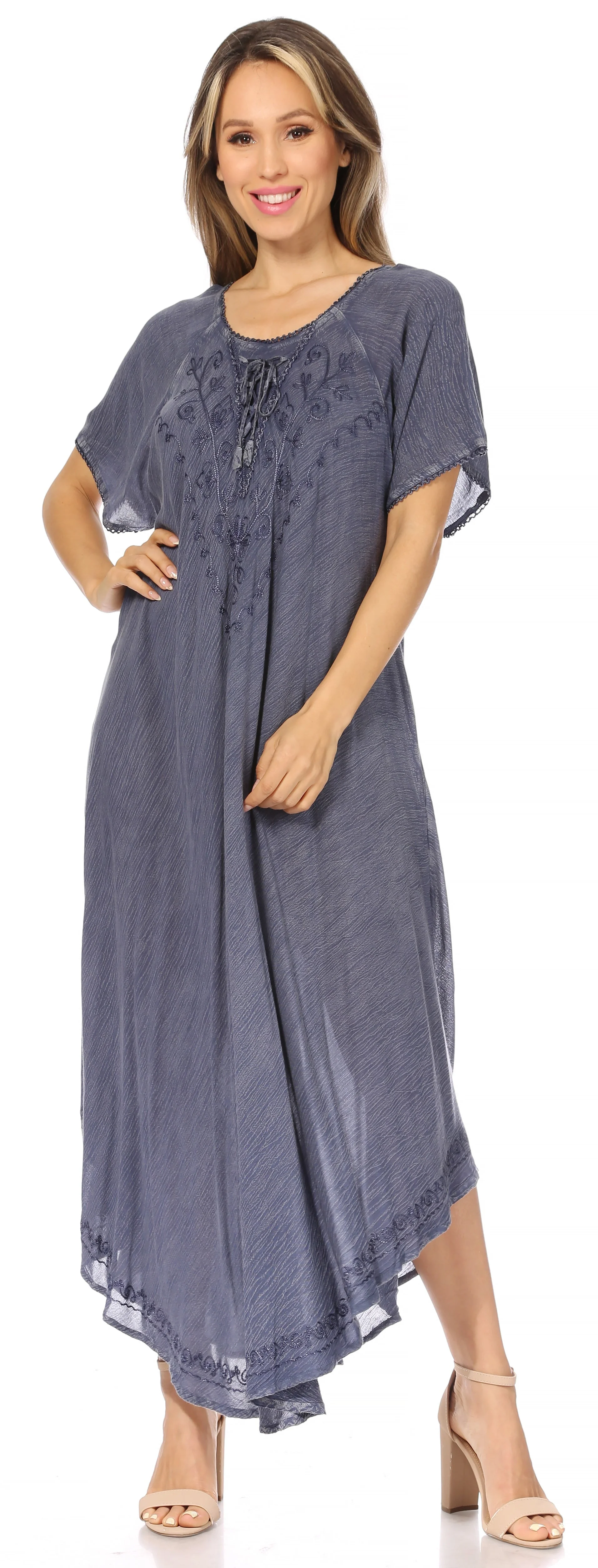 Sakkas Lilia Embroidered Lace Up Bodice Relaxed Fit  Maxi Sun Dress - Image 95
