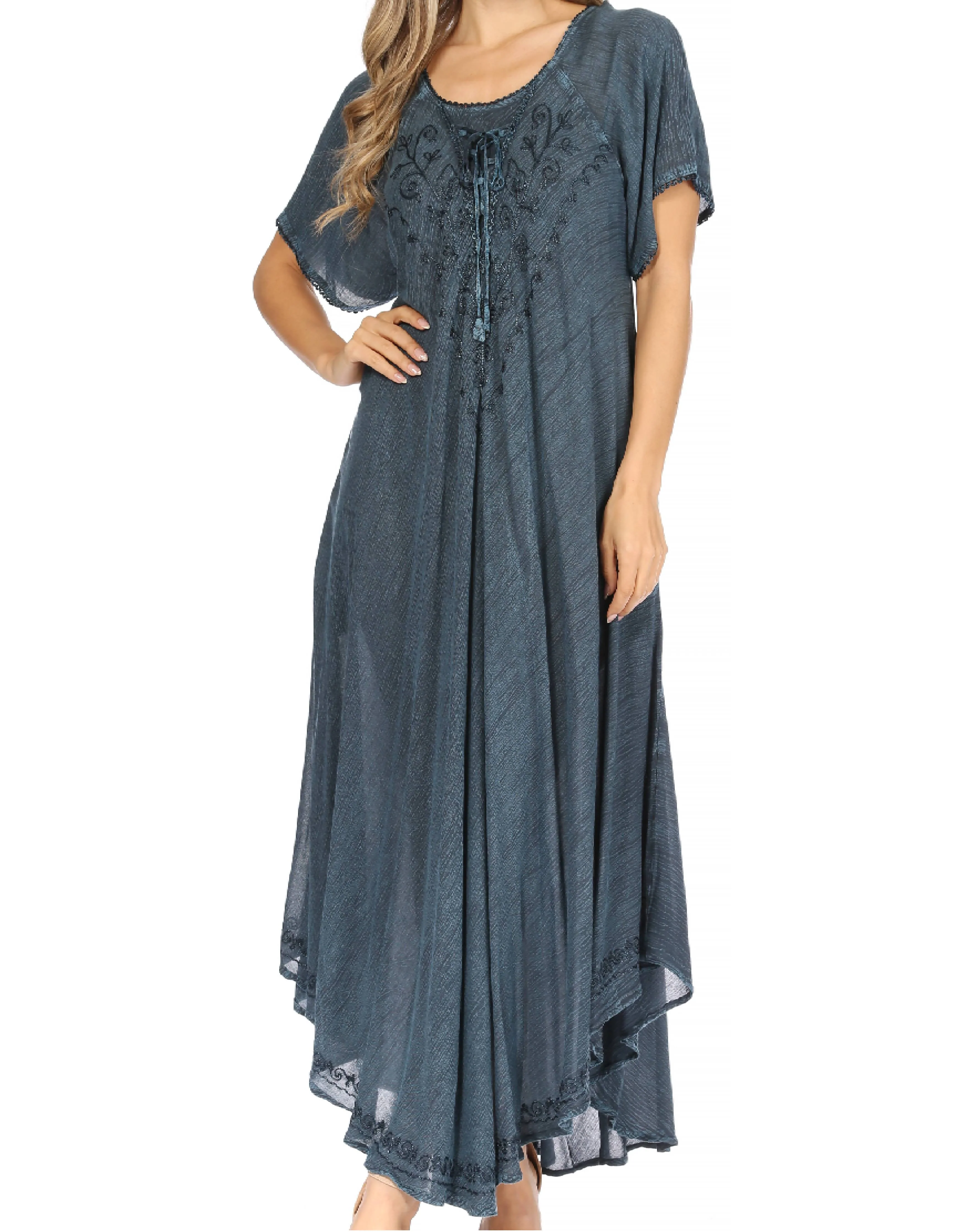 Sakkas Lilia Embroidered Lace Up Bodice Relaxed Fit  Maxi Sun Dress - Image 96