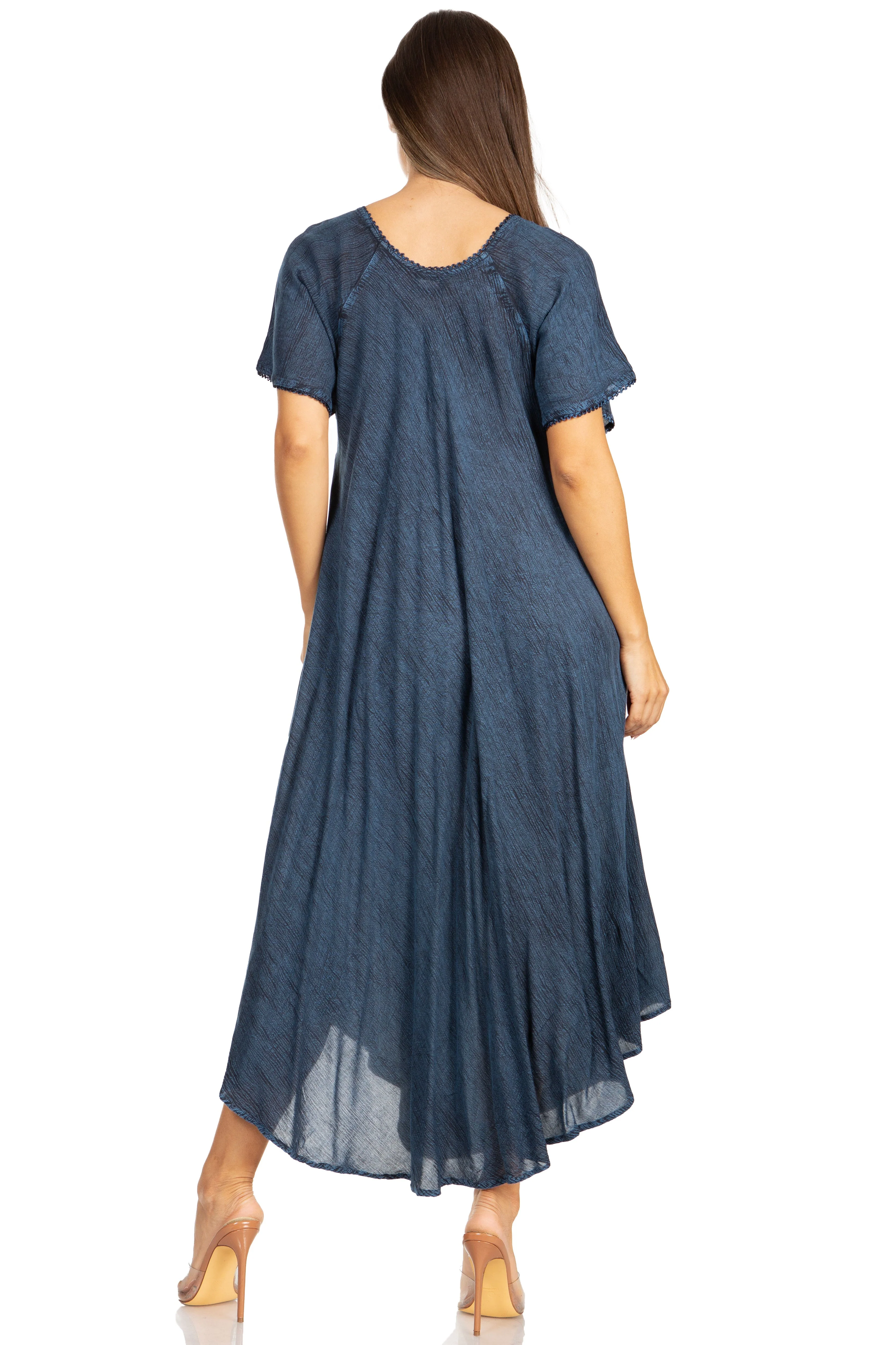 Sakkas Lilia Embroidered Lace Up Bodice Relaxed Fit  Maxi Sun Dress - Image 97