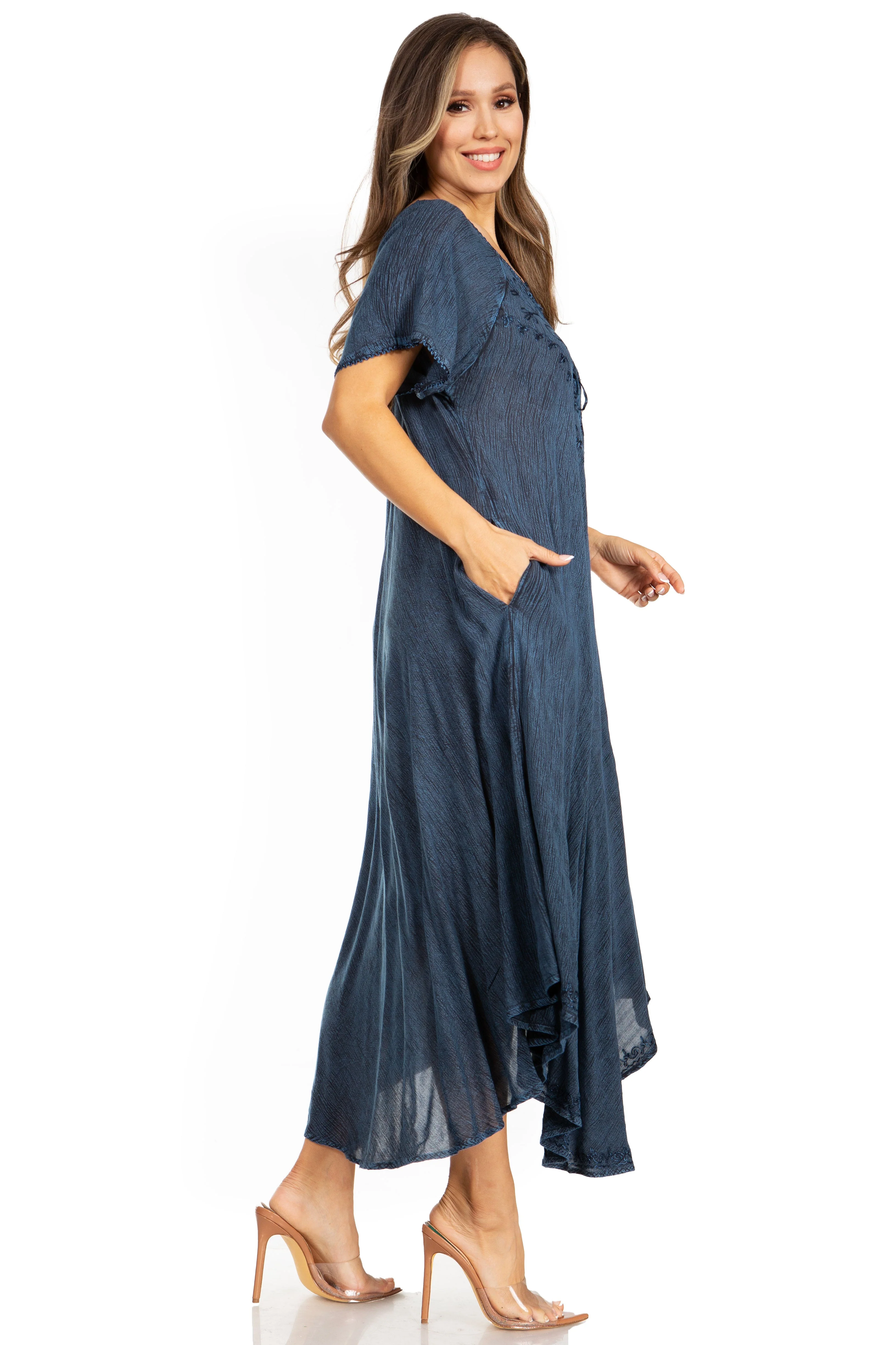 Sakkas Lilia Embroidered Lace Up Bodice Relaxed Fit  Maxi Sun Dress - Image 98