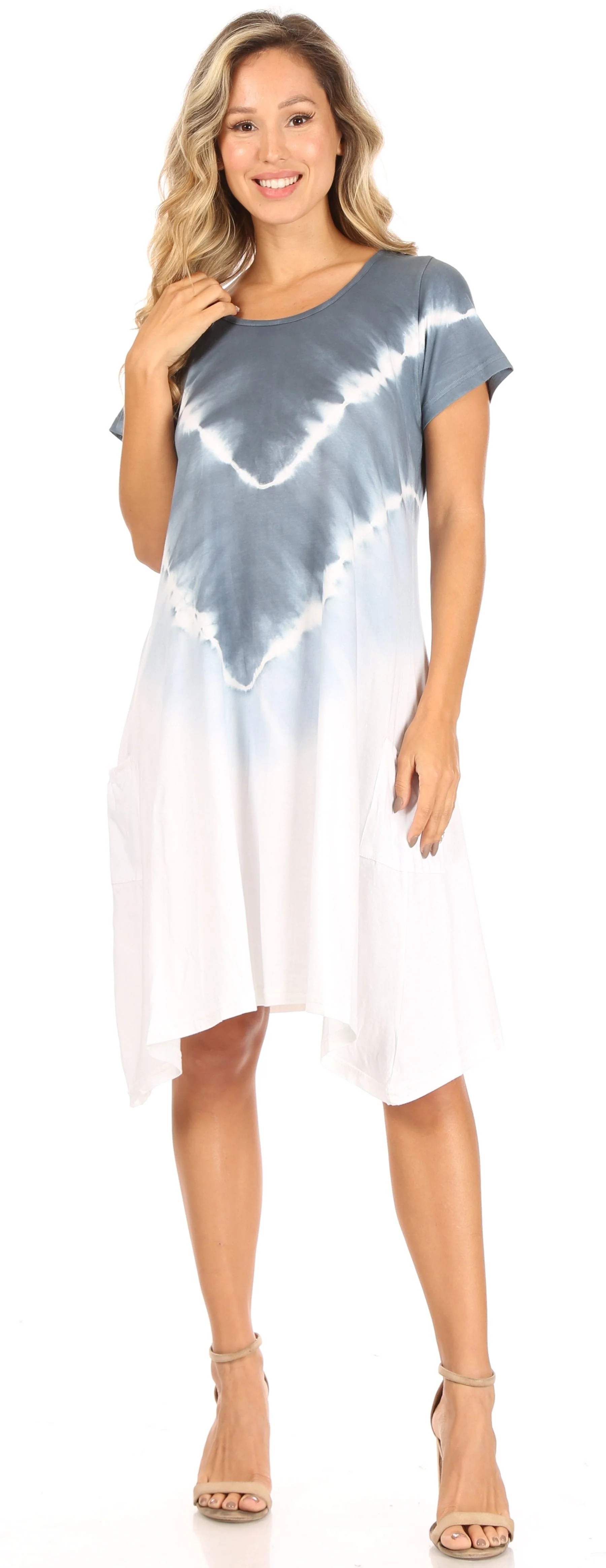 Sakkas Lilla Women's Casual Tie Dye Midi Boho Loose Short Sleeve Knit Dress Pocket - Image 10