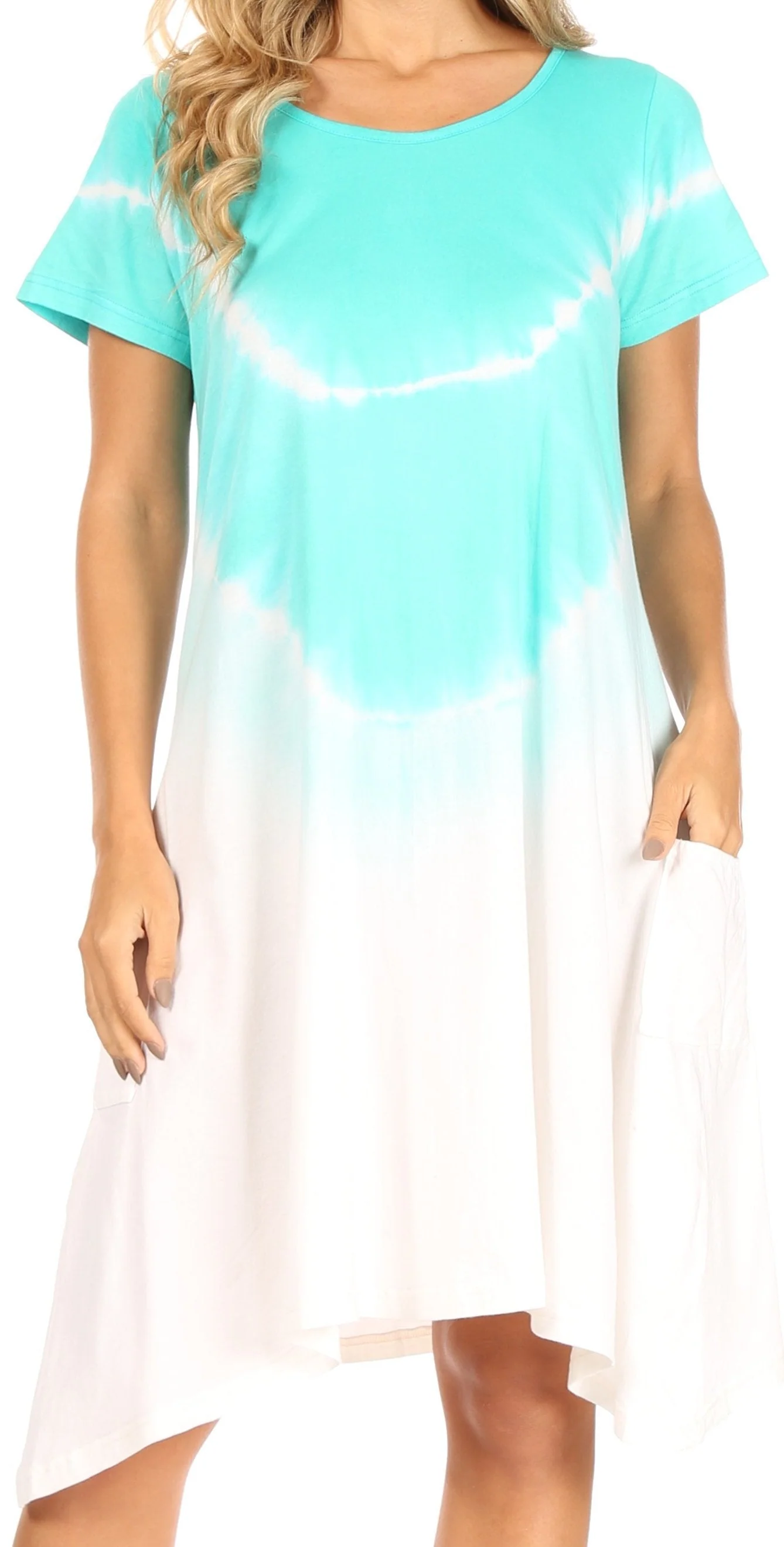 Sakkas Lilla Women's Casual Tie Dye Midi Boho Loose Short Sleeve Knit Dress Pocket - Image 11