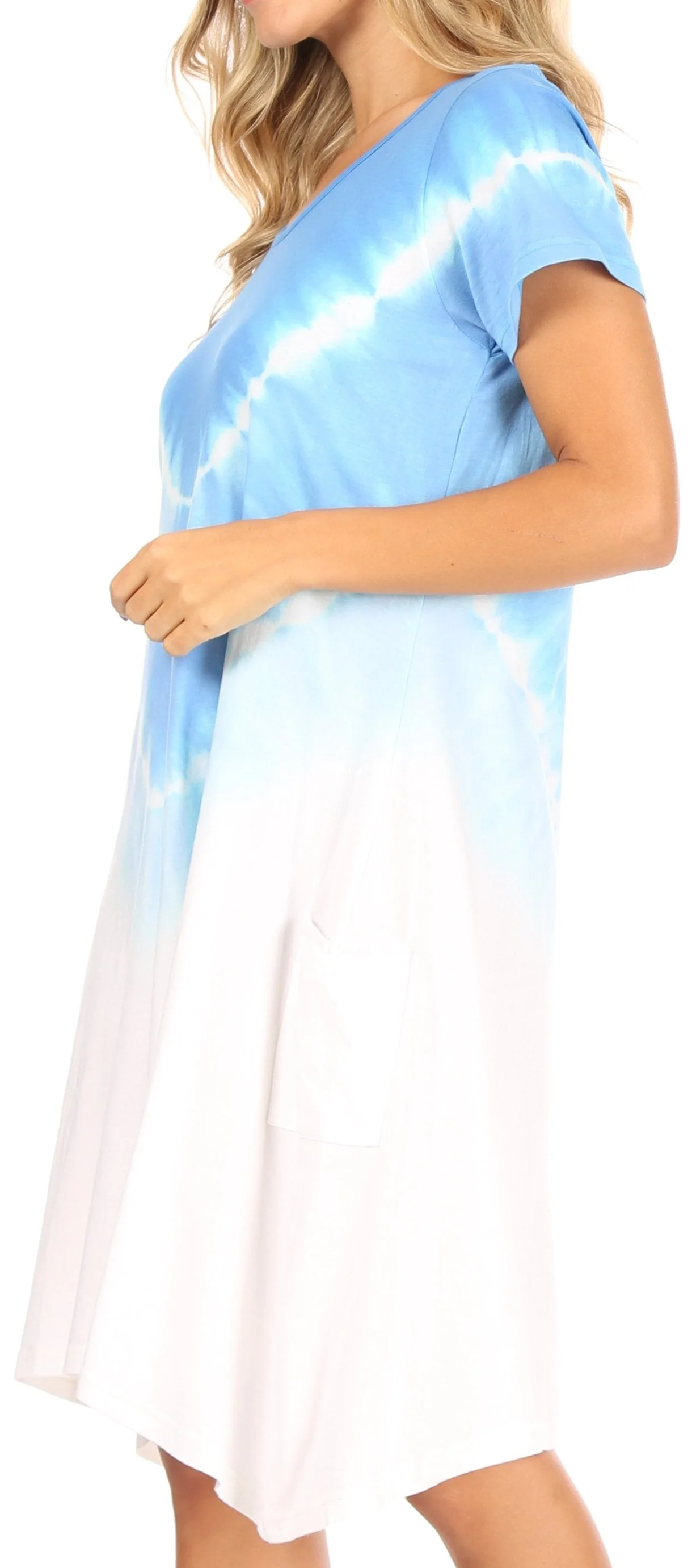 Sakkas Lilla Women's Casual Tie Dye Midi Boho Loose Short Sleeve Knit Dress Pocket - Image 3