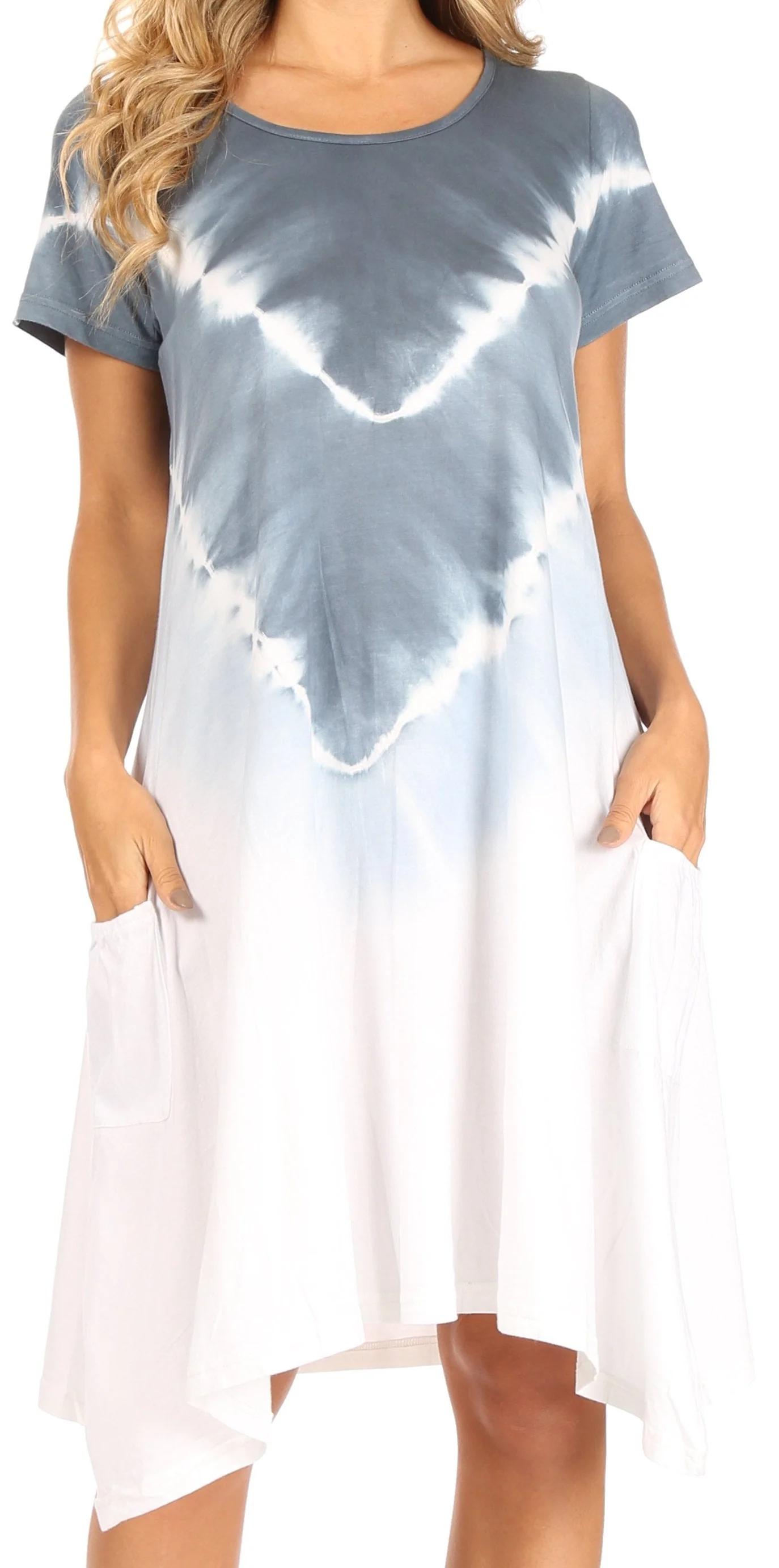 Sakkas Lilla Women's Casual Tie Dye Midi Boho Loose Short Sleeve Knit Dress Pocket - Image 6