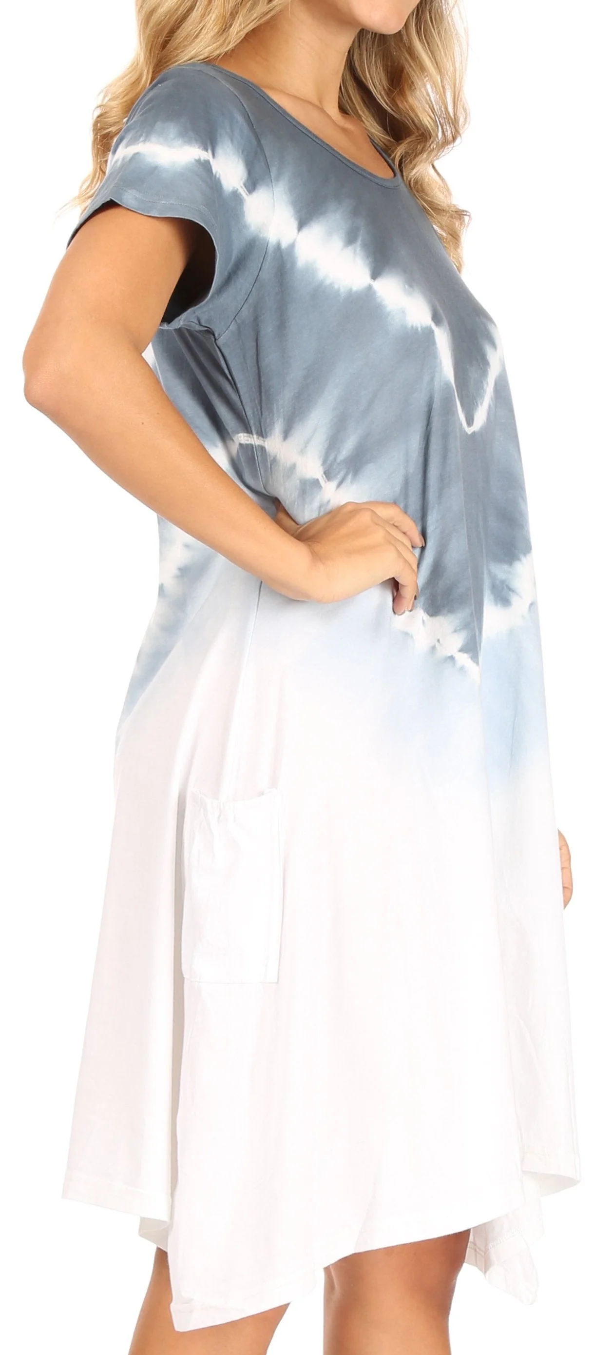 Sakkas Lilla Women's Casual Tie Dye Midi Boho Loose Short Sleeve Knit Dress Pocket - Image 8
