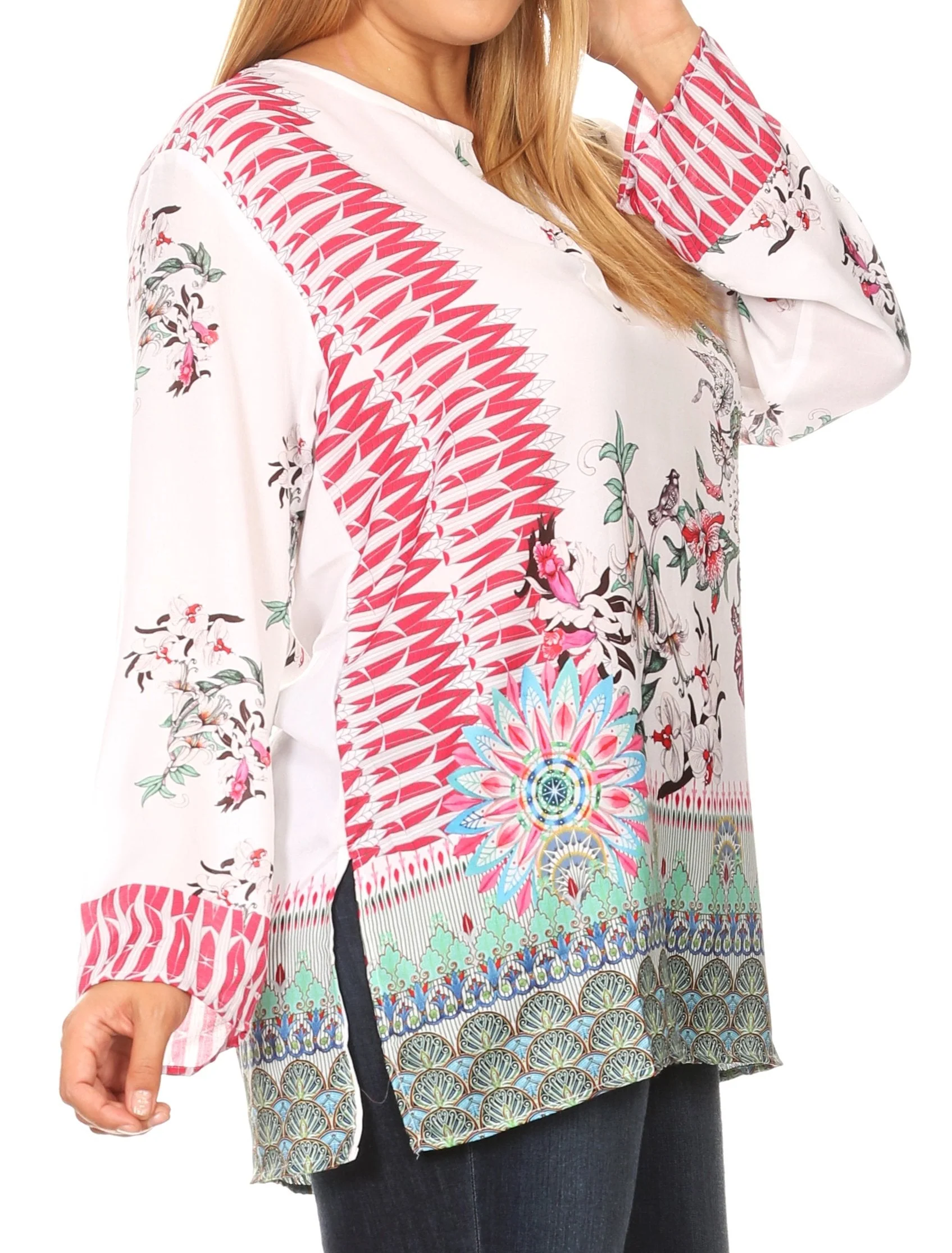 Sakkas Linea Women's Casual Floral Print Long Sleeve Swing Boho Pullover Tunic Top - Image 5