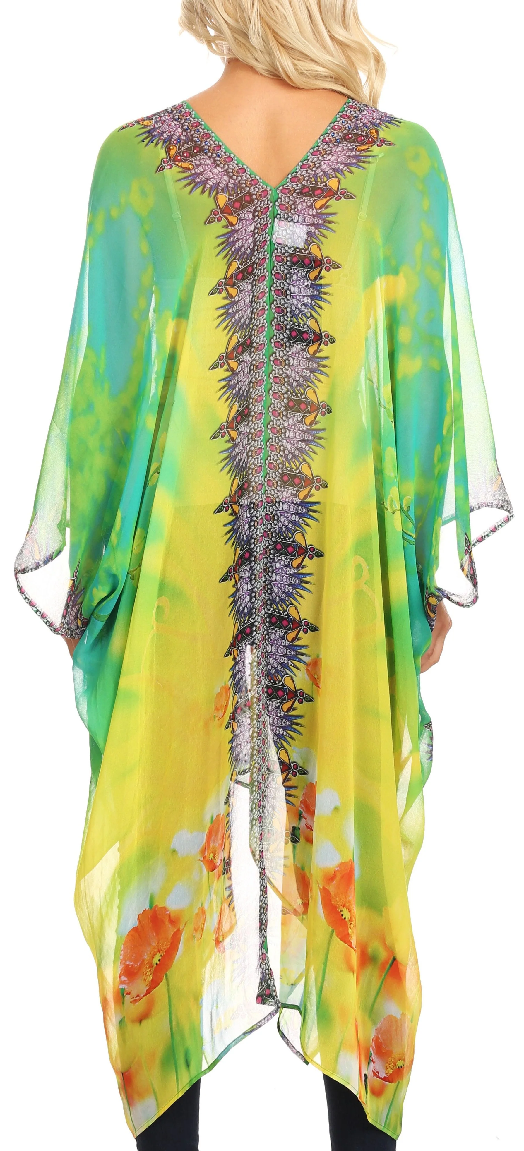 Sakkas Livi Women's V Neck Beach Dress Cover up Caftan Top Loose with Rhinestone - Image 12