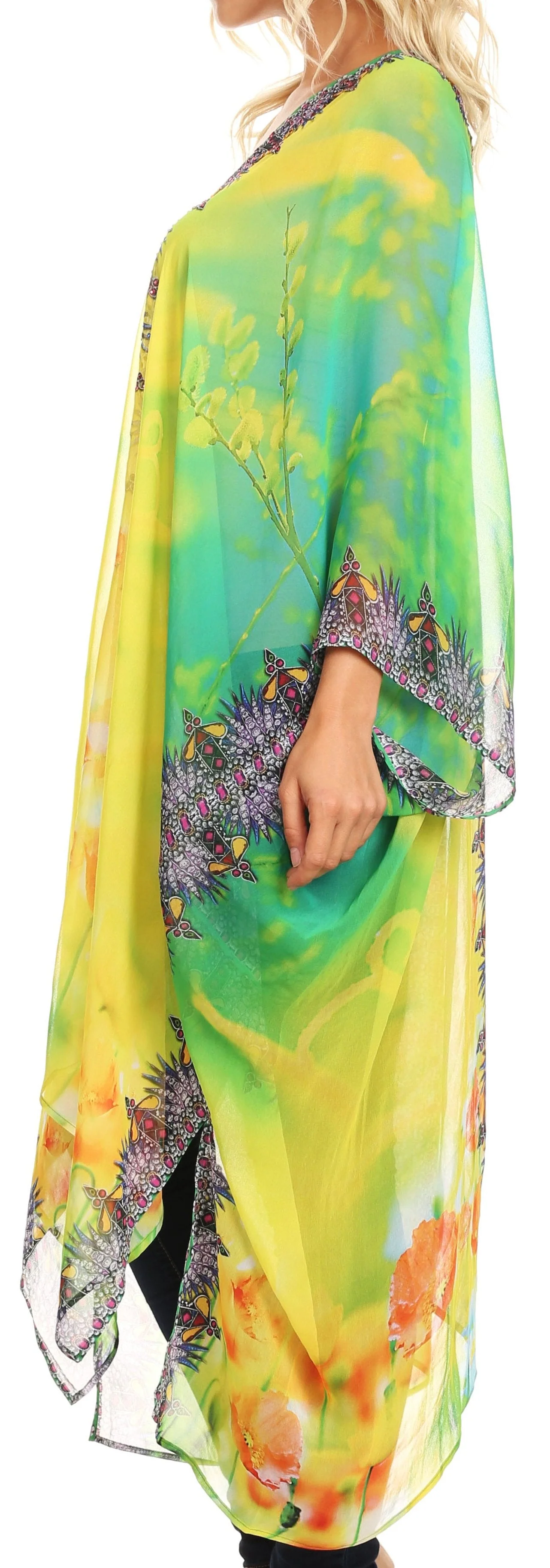 Sakkas Livi Women's V Neck Beach Dress Cover up Caftan Top Loose with Rhinestone - Image 13