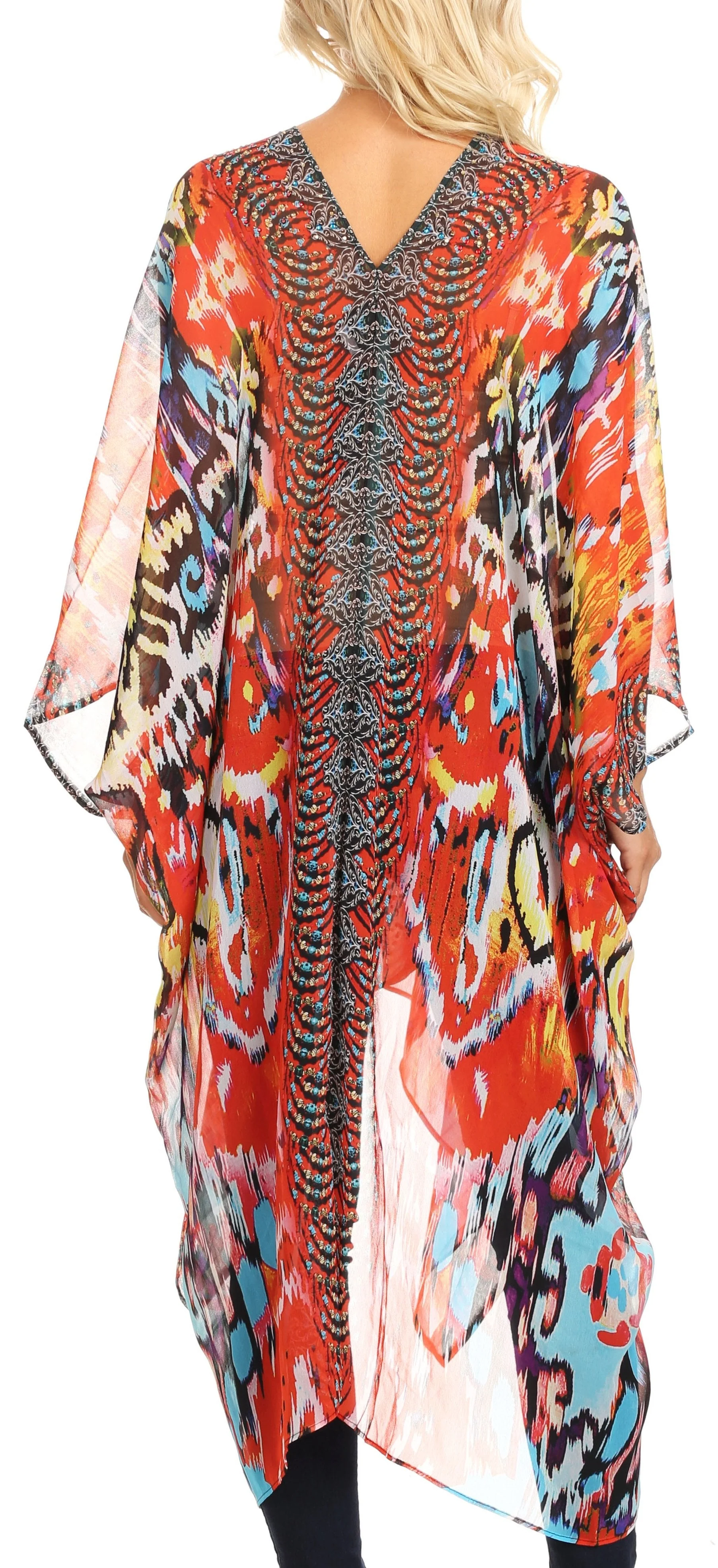 Sakkas Livi Women's V Neck Beach Dress Cover up Caftan Top Loose with Rhinestone - Image 17