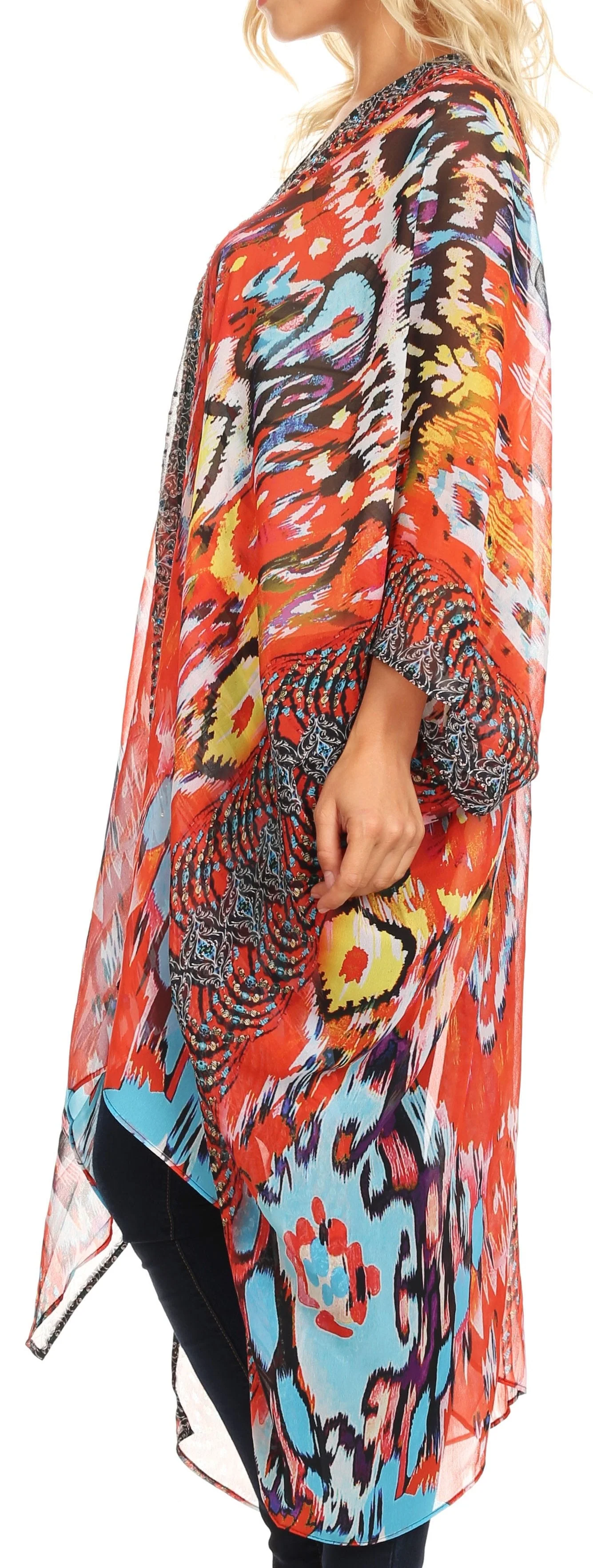 Sakkas Livi Women's V Neck Beach Dress Cover up Caftan Top Loose with Rhinestone - Image 19