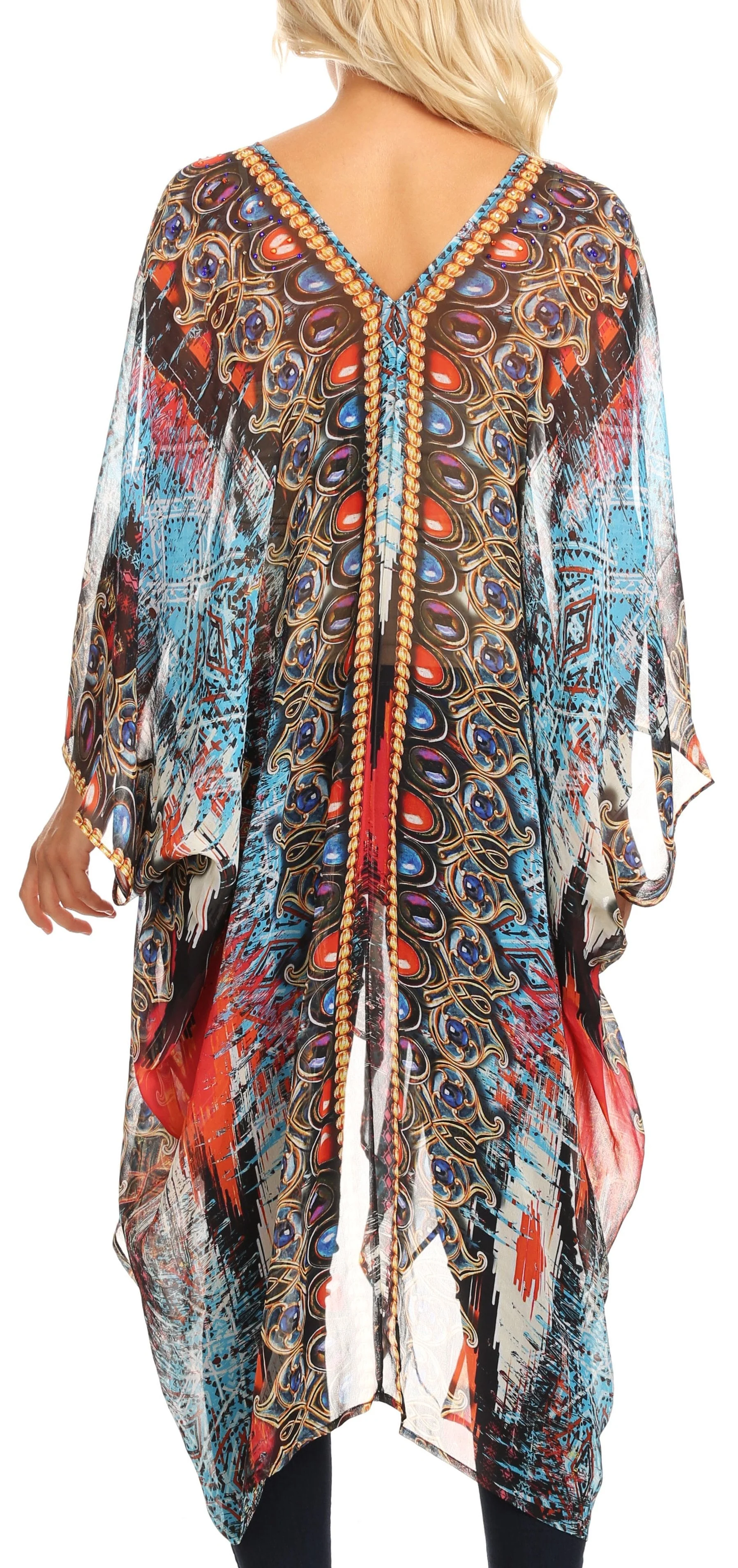 Sakkas Livi Women's V Neck Beach Dress Cover up Caftan Top Loose with Rhinestone - Image 2