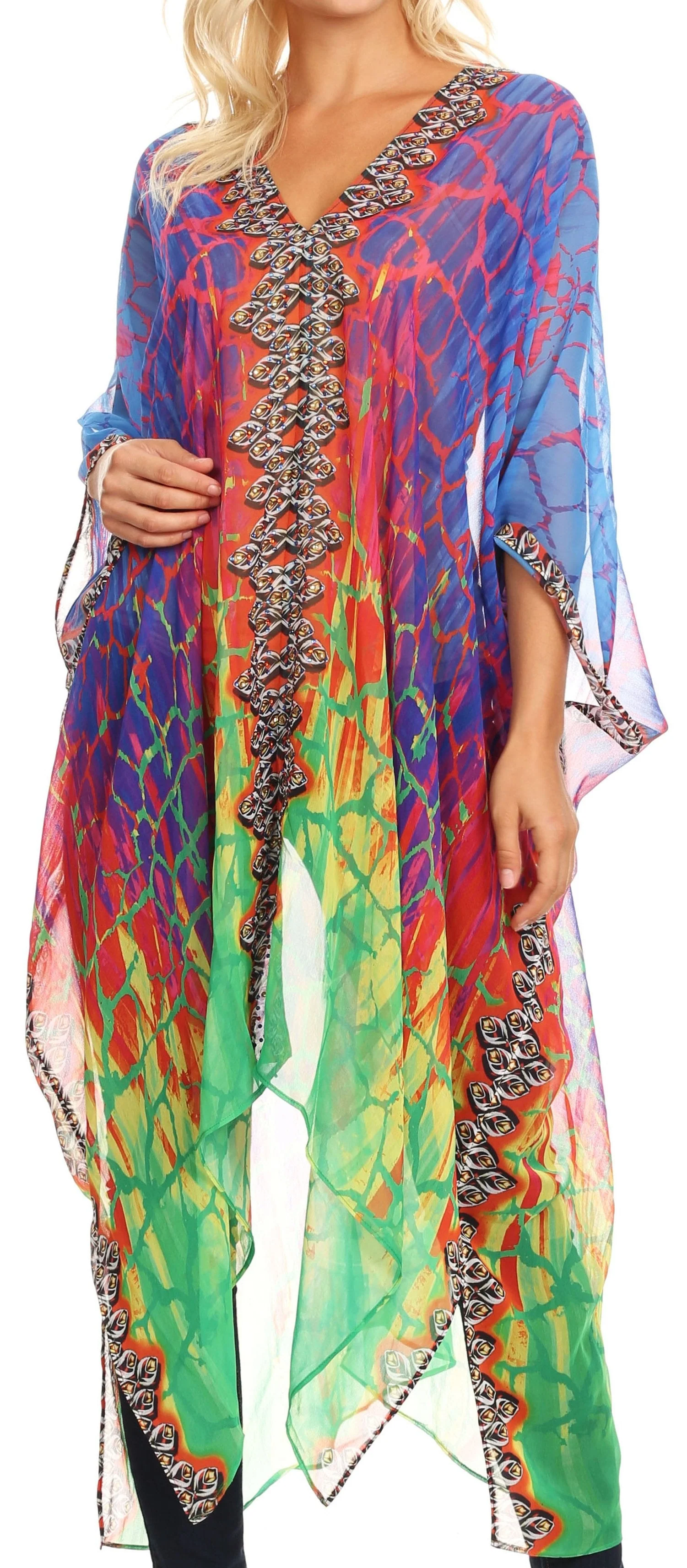 Sakkas Livi Women's V Neck Beach Dress Cover up Caftan Top Loose with Rhinestone - Image 21