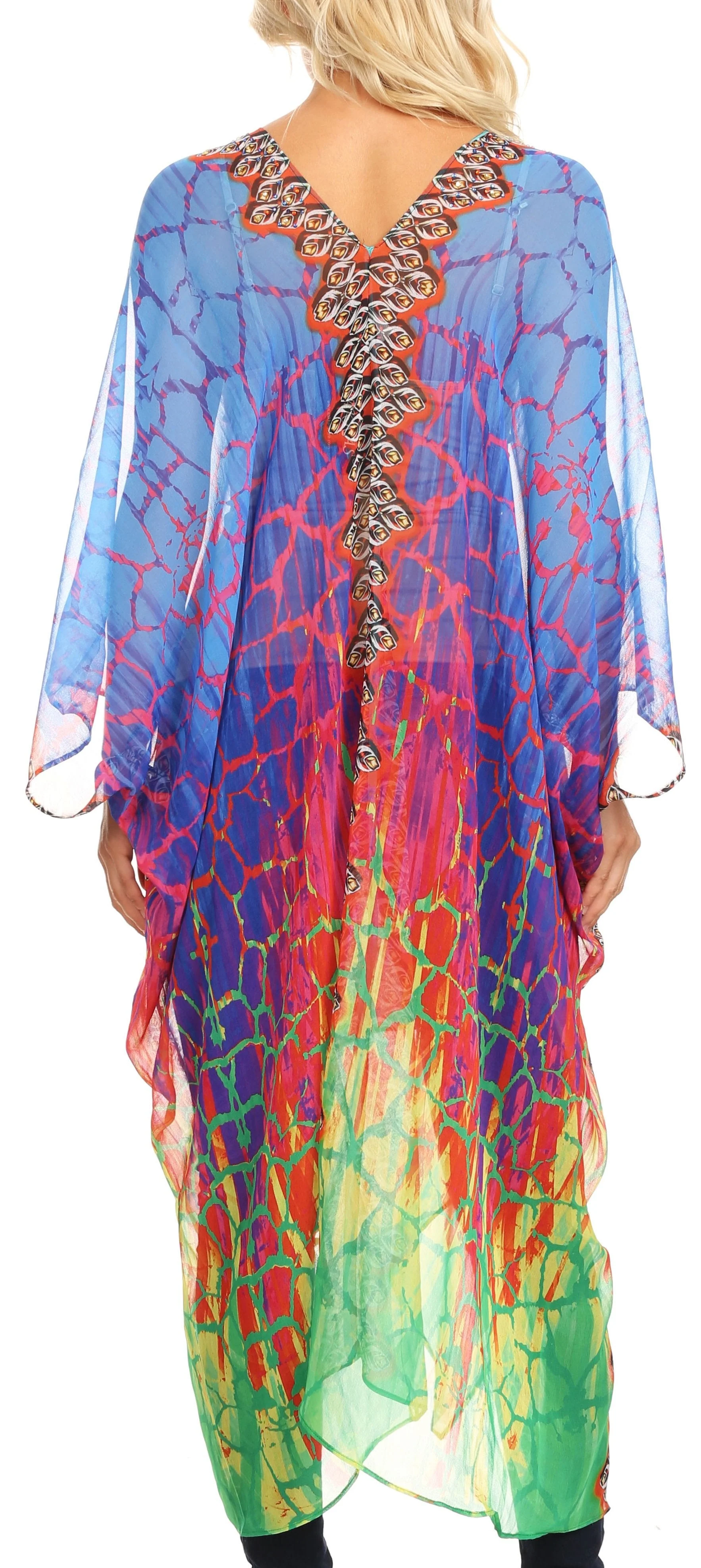 Sakkas Livi Women's V Neck Beach Dress Cover up Caftan Top Loose with Rhinestone - Image 22
