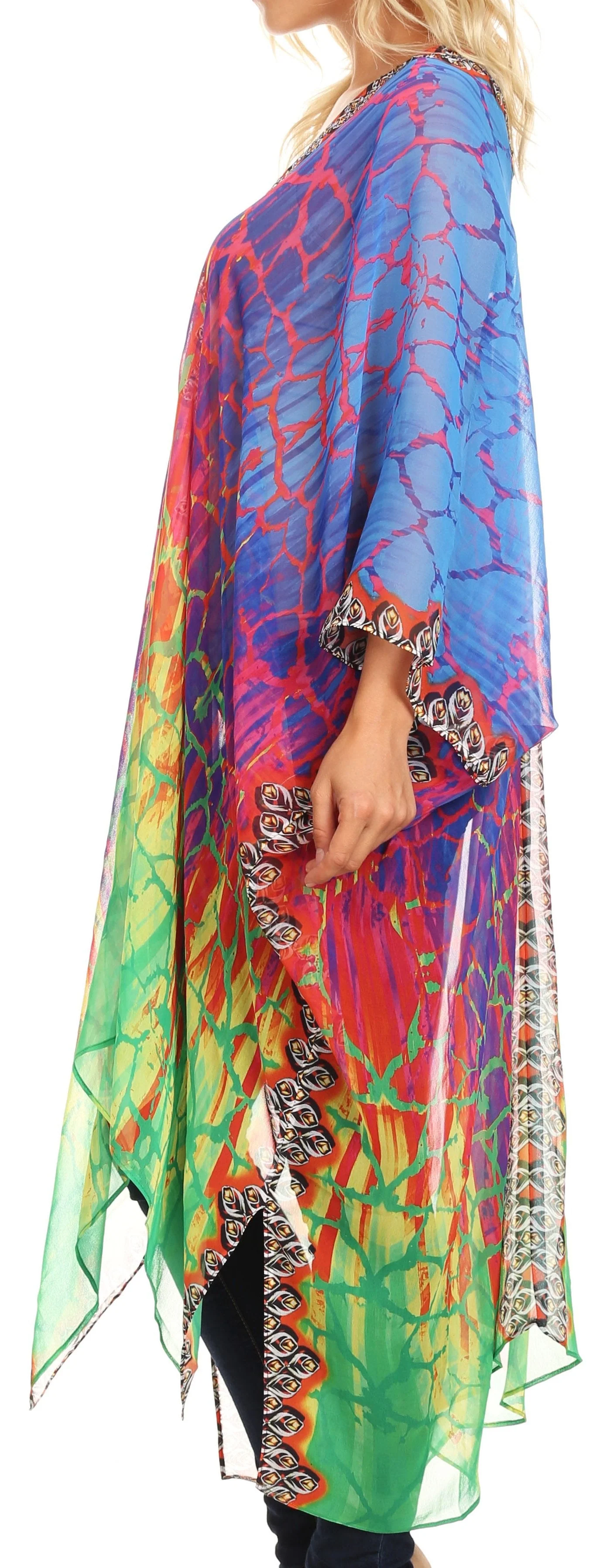 Sakkas Livi Women's V Neck Beach Dress Cover up Caftan Top Loose with Rhinestone - Image 23