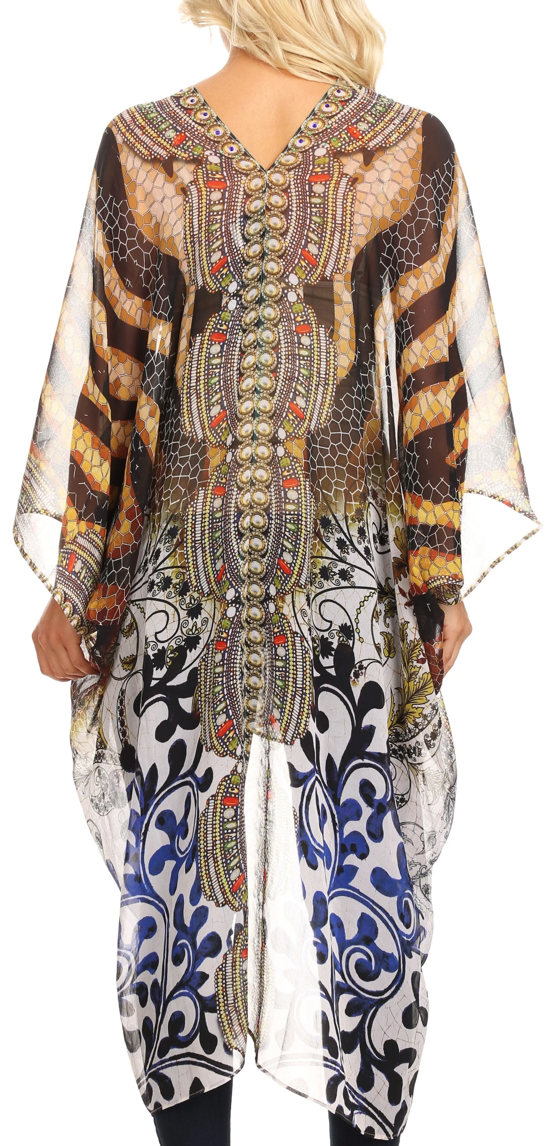 Sakkas Livi Women's V Neck Beach Dress Cover up Caftan Top Loose with Rhinestone - Image 27