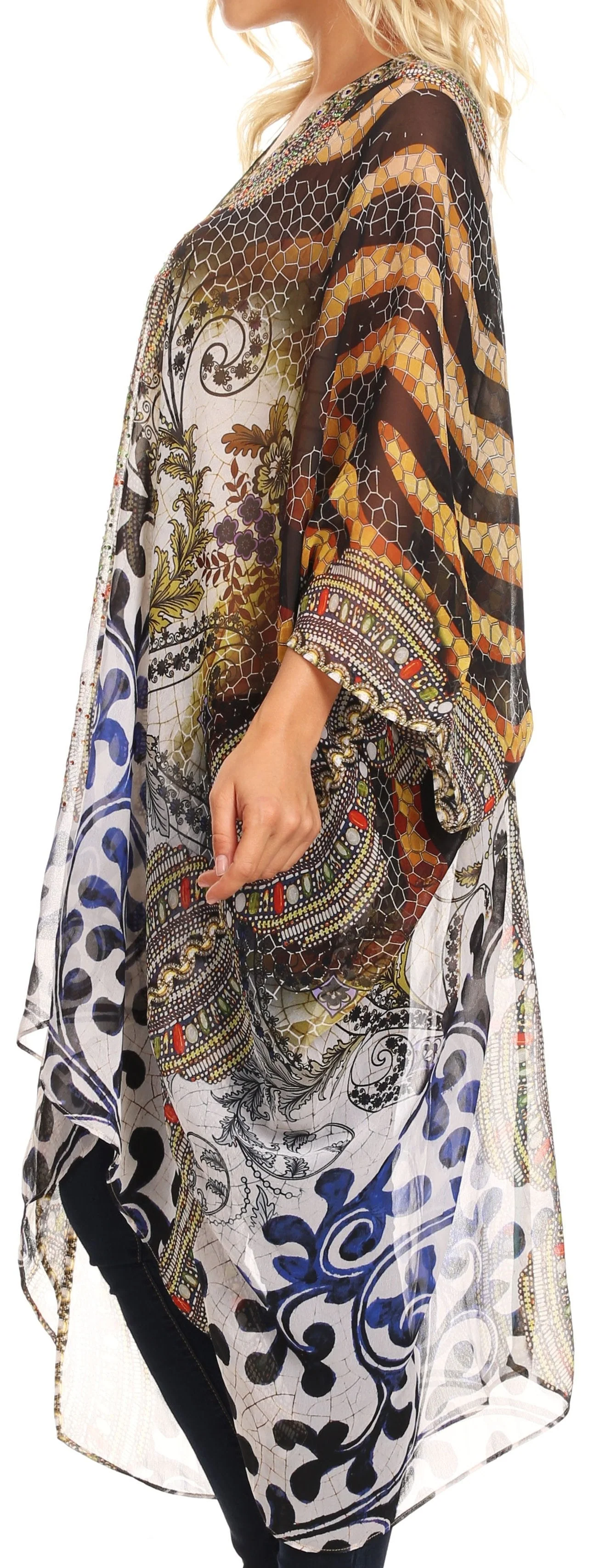 Sakkas Livi Women's V Neck Beach Dress Cover up Caftan Top Loose with Rhinestone - Image 28