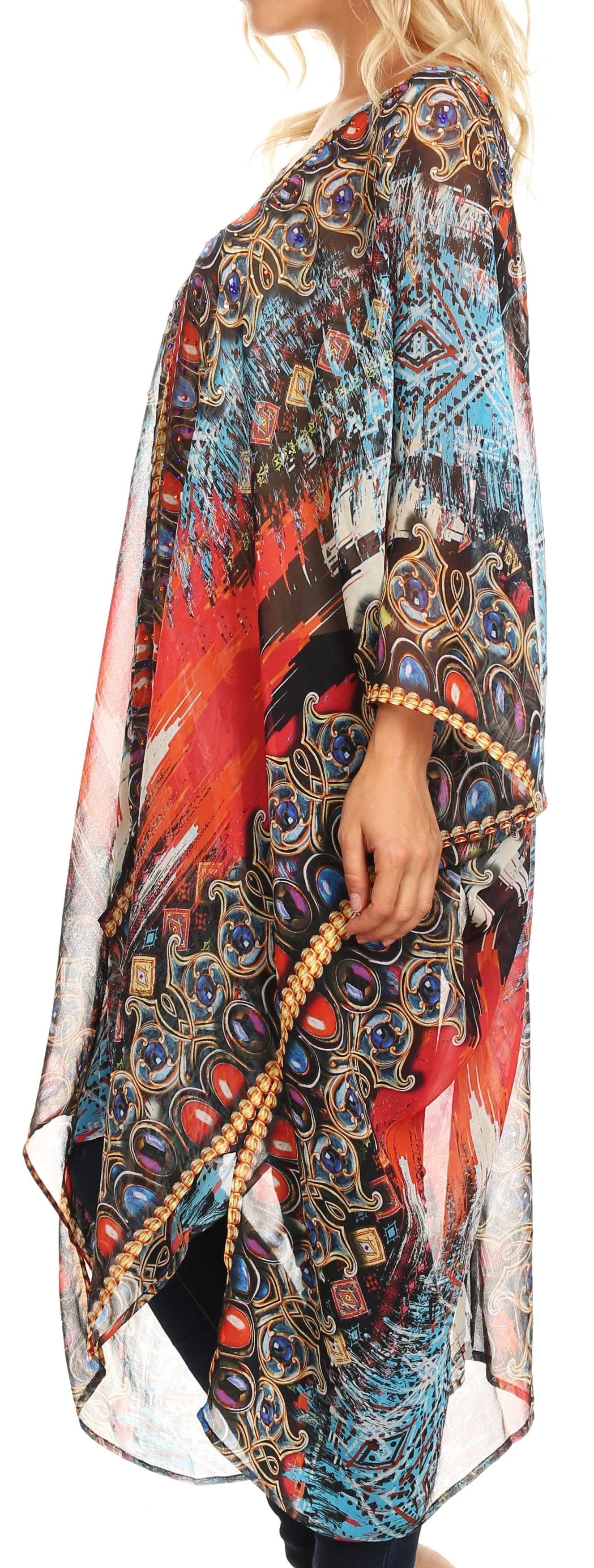Sakkas Livi Women's V Neck Beach Dress Cover up Caftan Top Loose with Rhinestone - Image 3