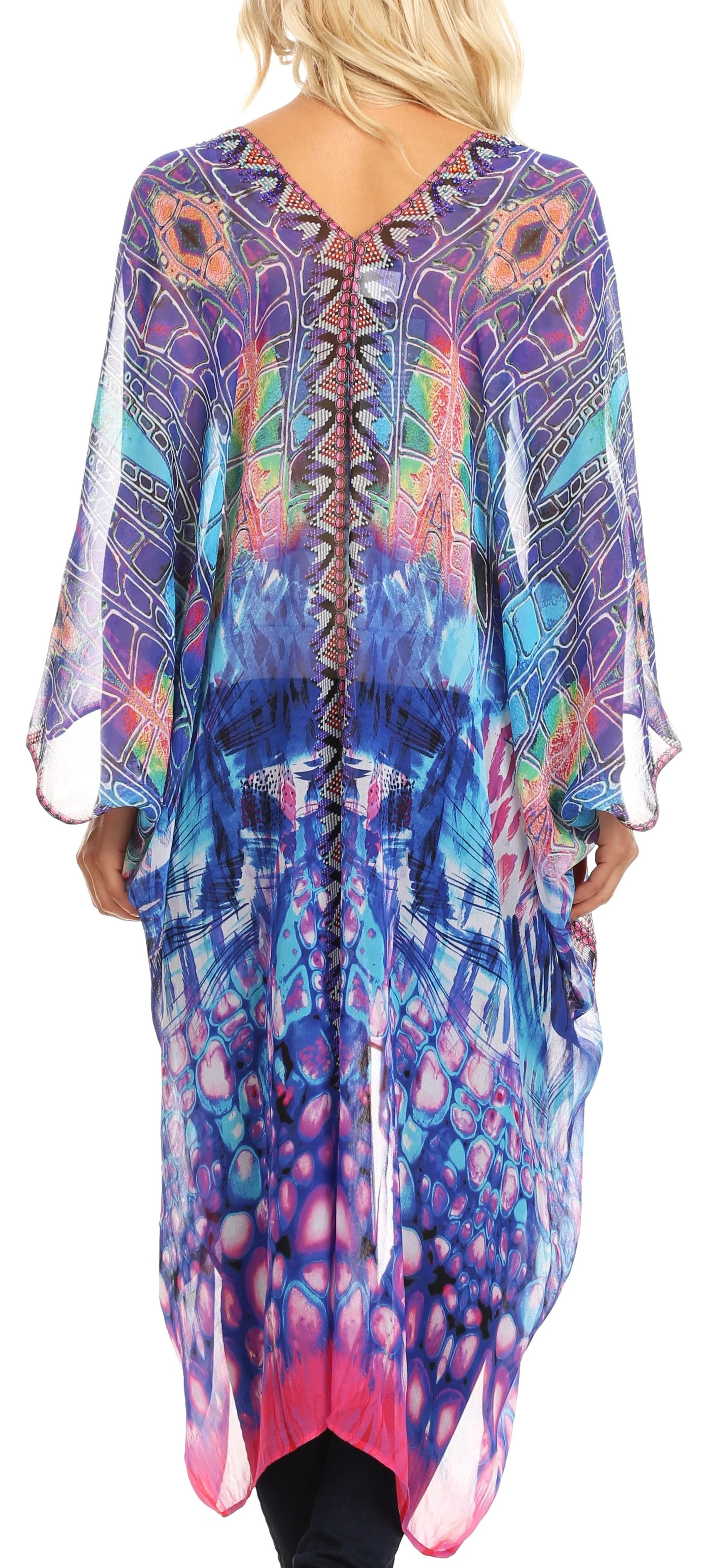 Sakkas Livi Women's V Neck Beach Dress Cover up Caftan Top Loose with Rhinestone - Image 32
