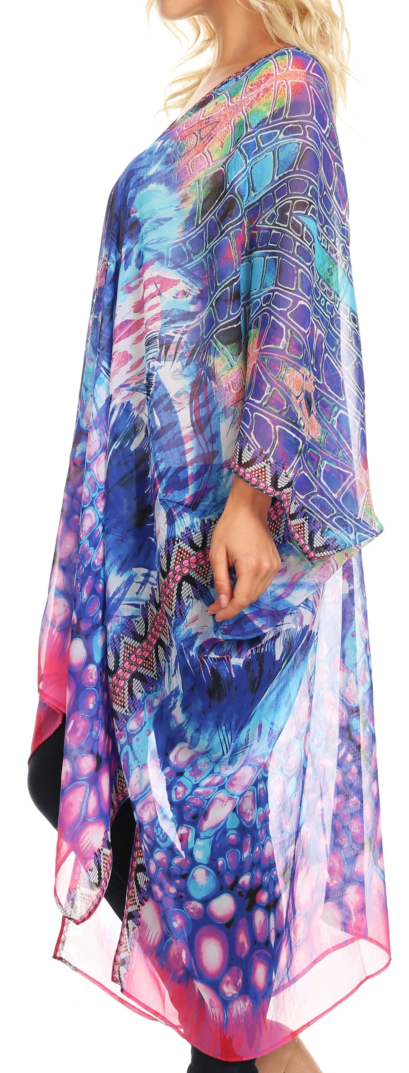 Sakkas Livi Women's V Neck Beach Dress Cover up Caftan Top Loose with Rhinestone - Image 33