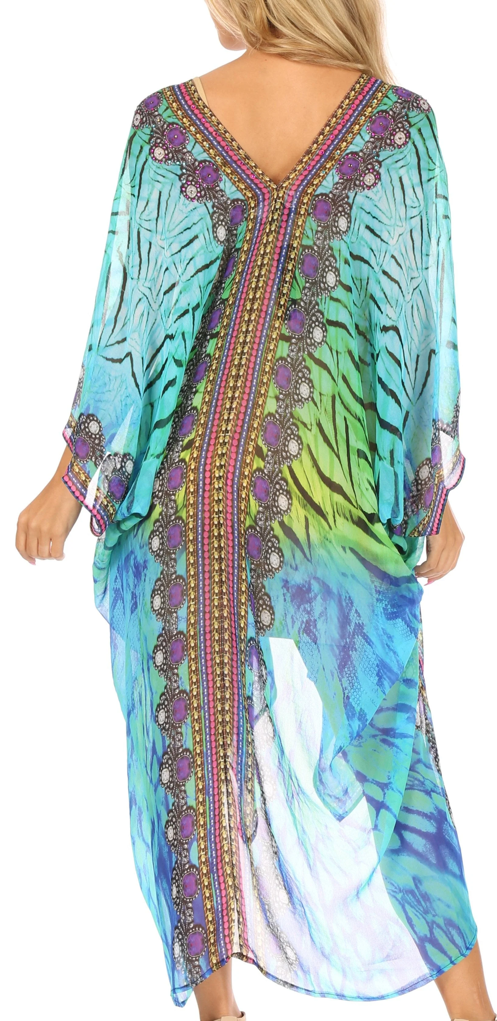 Sakkas Livi Women's V Neck Beach Dress Cover up Caftan Top Loose with Rhinestone - Image 37
