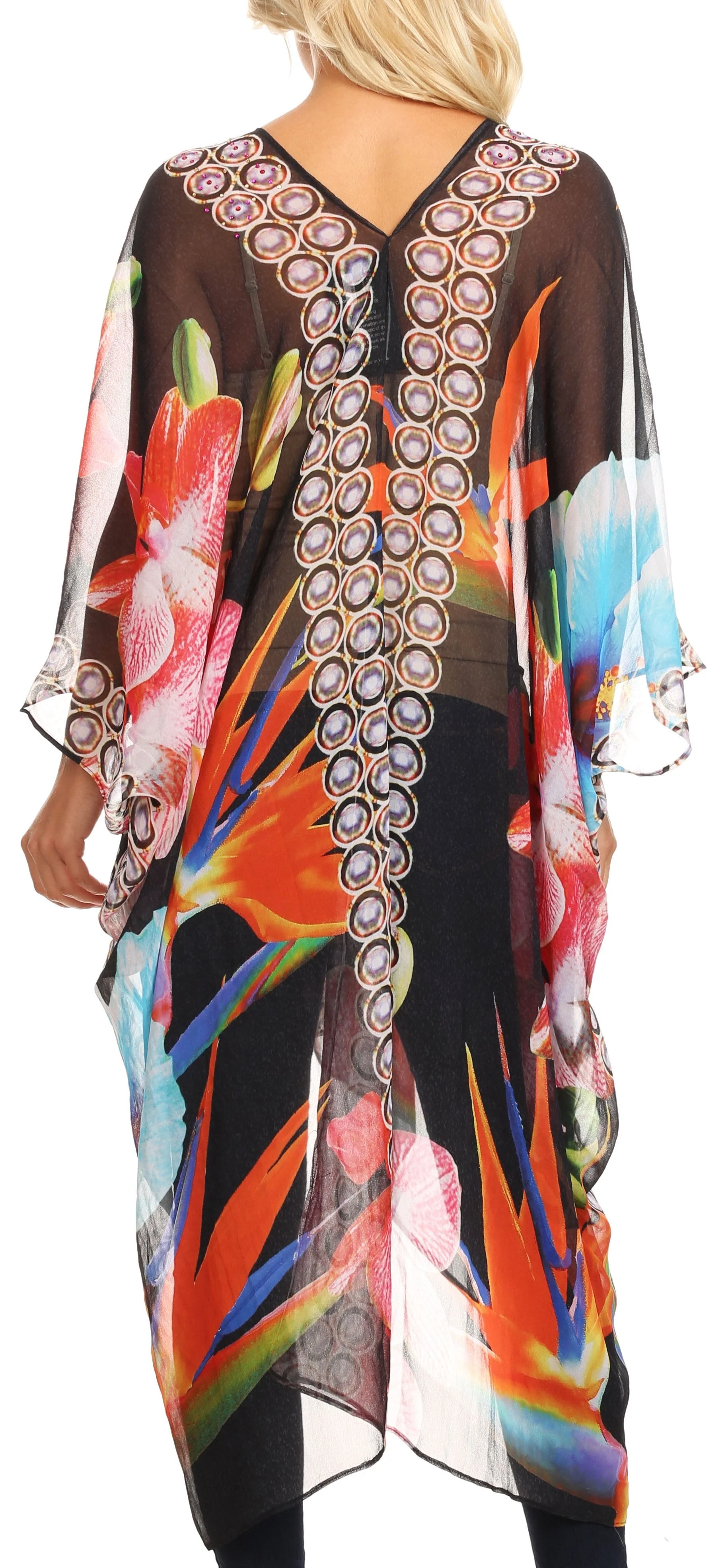 Sakkas Livi Women's V Neck Beach Dress Cover up Caftan Top Loose with Rhinestone - Image 7