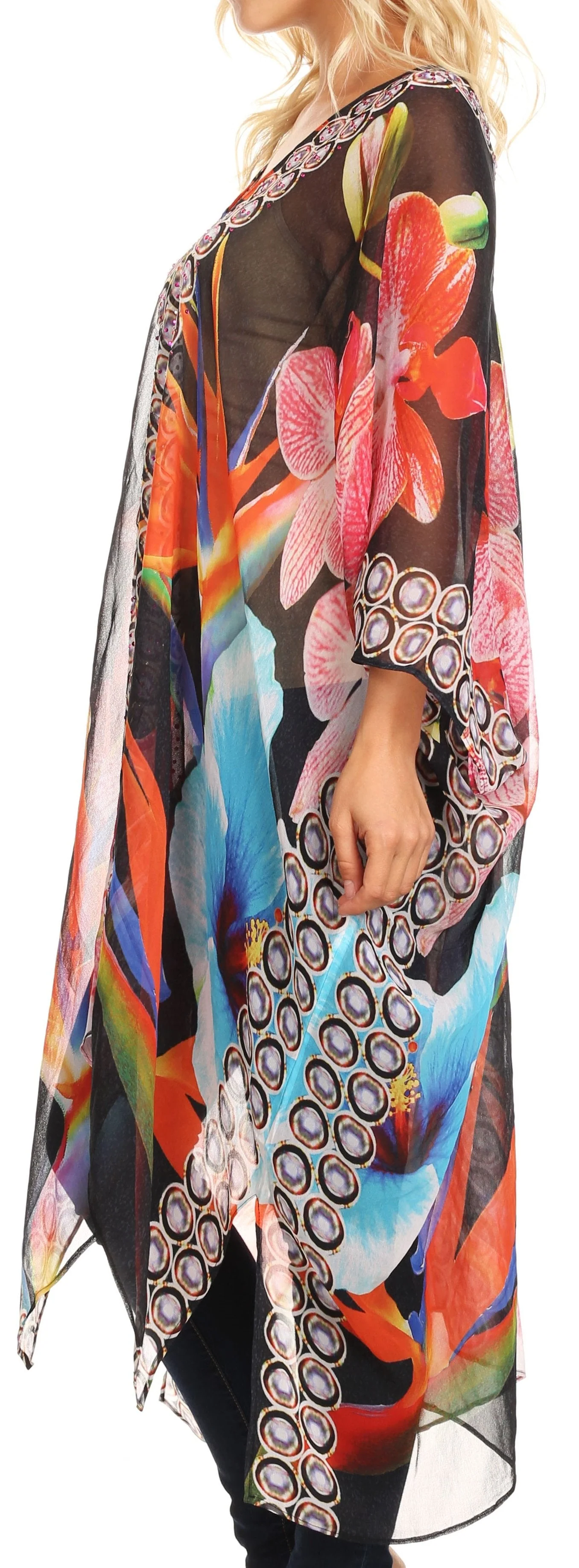 Sakkas Livi Women's V Neck Beach Dress Cover up Caftan Top Loose with Rhinestone - Image 8