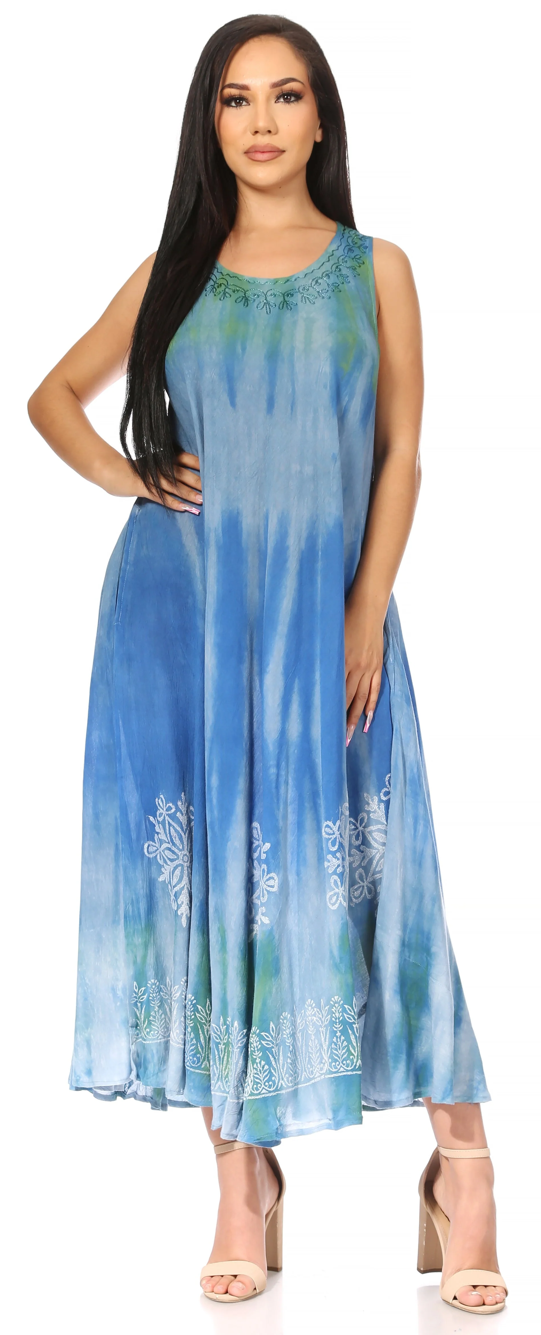Sakkas Liza Women's Sleeveless Maxi Caftan Dress for Casual Summer Wear with Bohemian Flair and Handy Pockets - Image 10