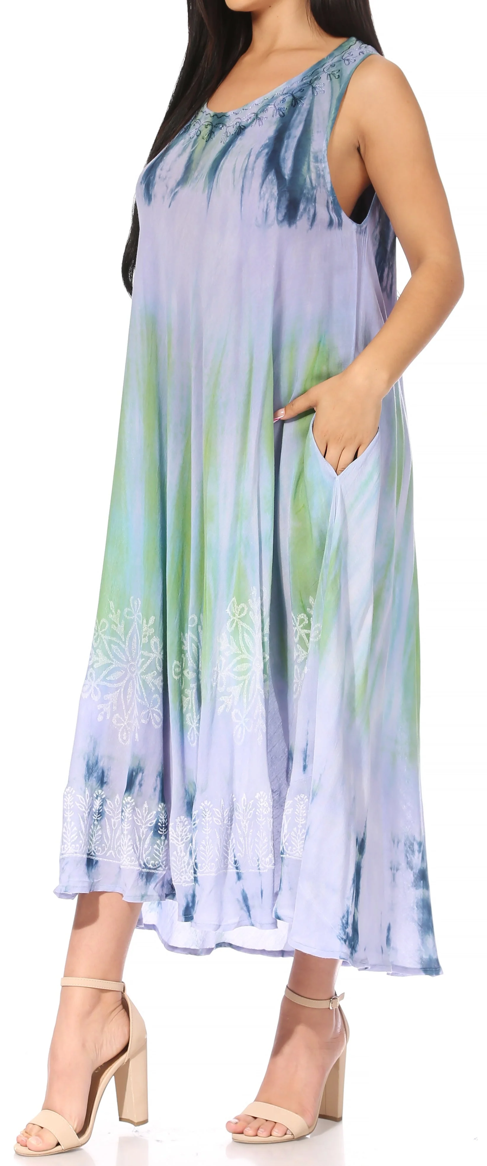Sakkas Liza Women's Sleeveless Maxi Caftan Dress for Casual Summer Wear with Bohemian Flair and Handy Pockets - Image 13