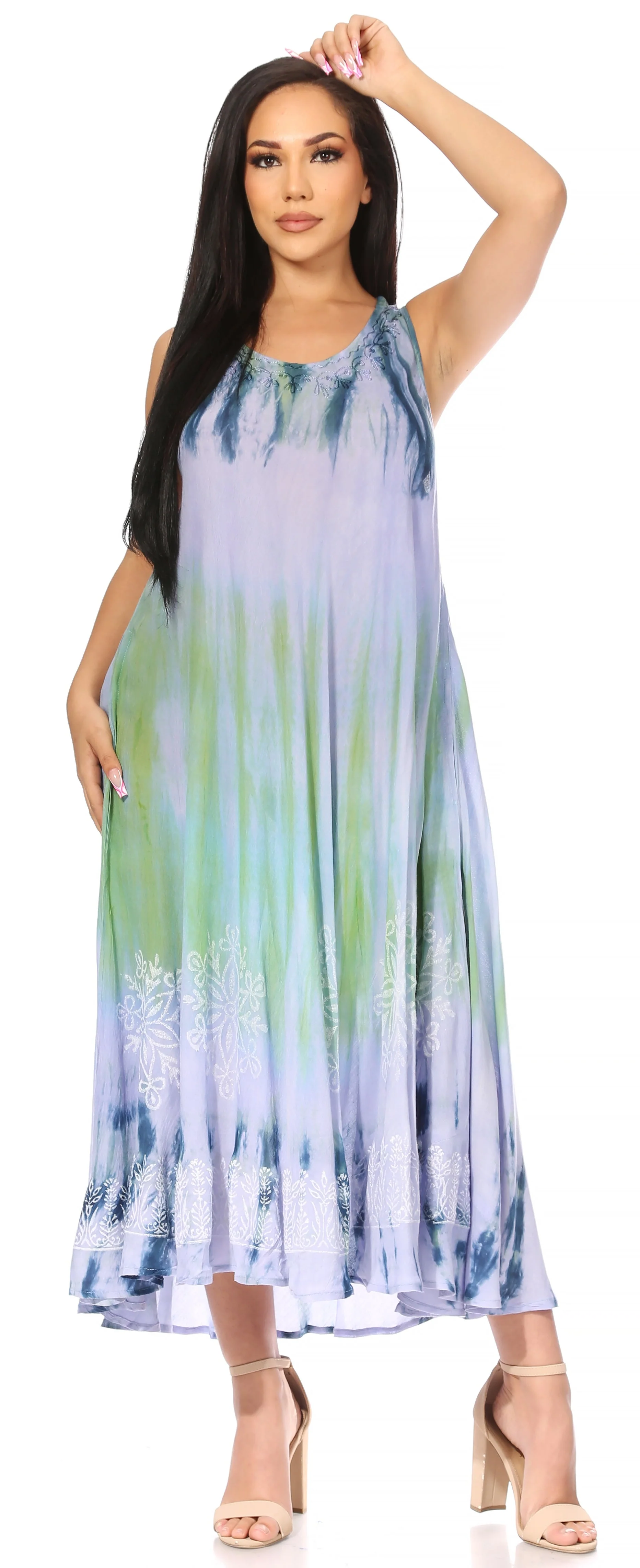 Sakkas Liza Women's Sleeveless Maxi Caftan Dress for Casual Summer Wear with Bohemian Flair and Handy Pockets - Image 15