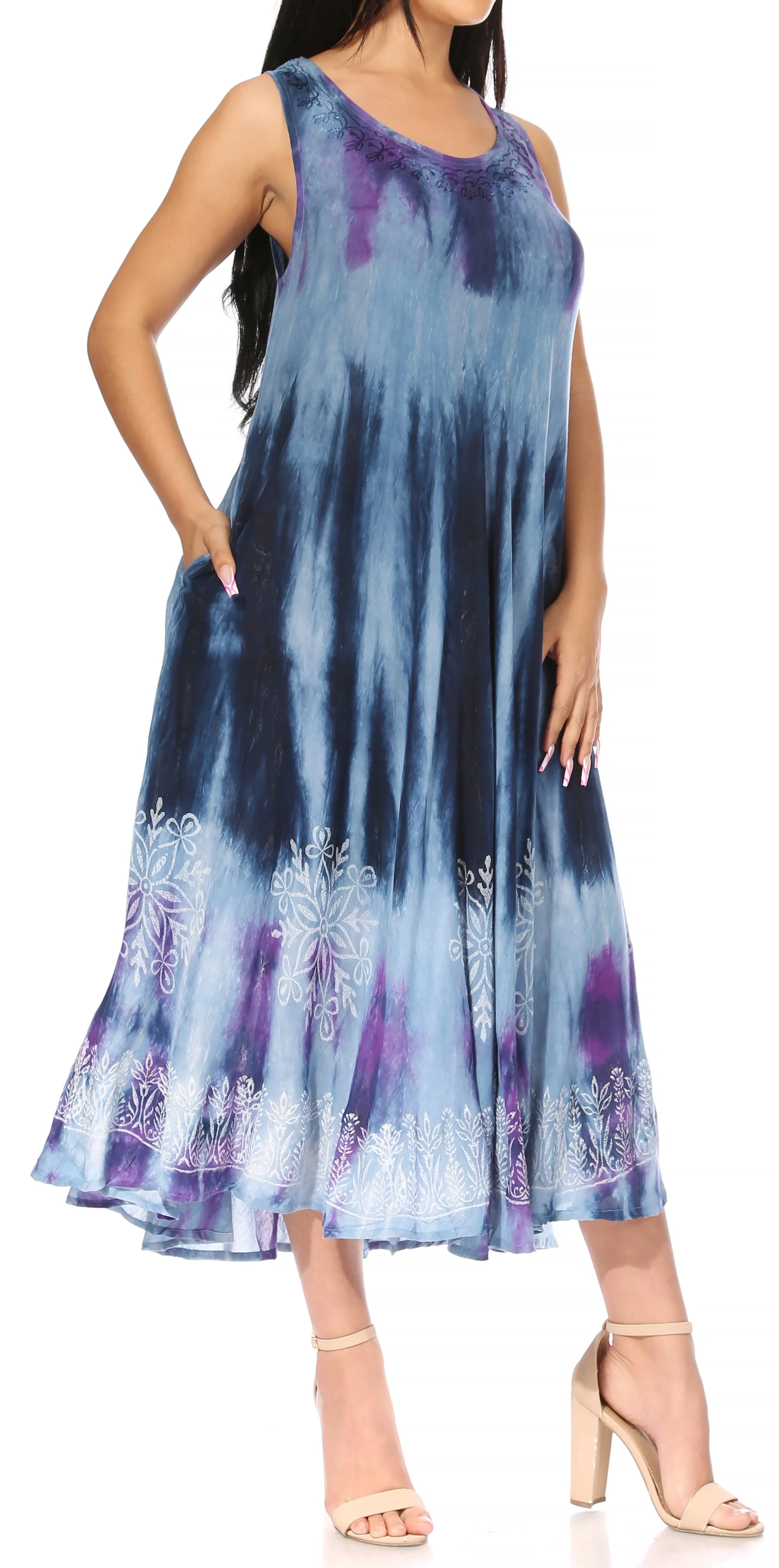 Sakkas Liza Women's Sleeveless Maxi Caftan Dress for Casual Summer Wear with Bohemian Flair and Handy Pockets - Image 19