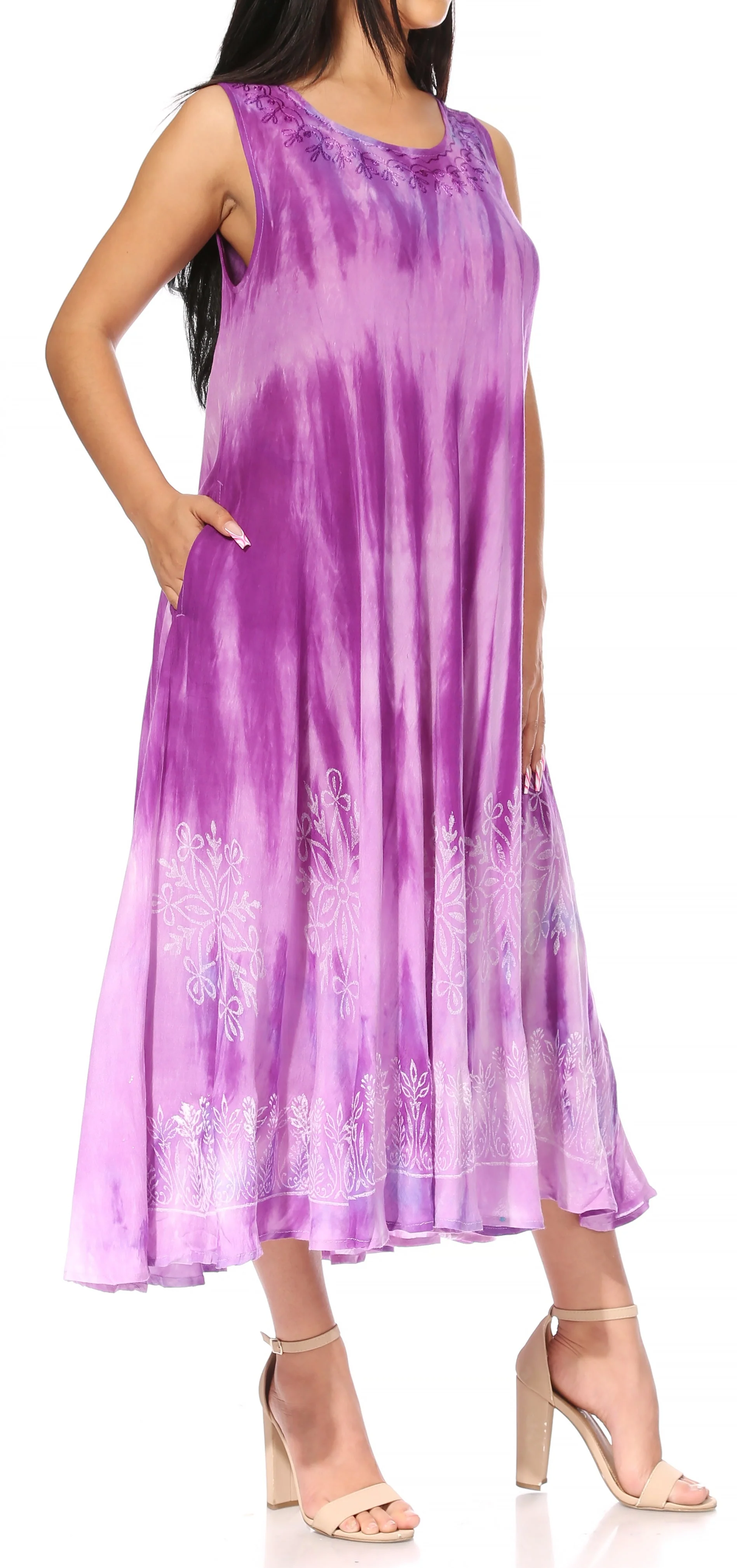 Sakkas Liza Women's Sleeveless Maxi Caftan Dress for Casual Summer Wear with Bohemian Flair and Handy Pockets - Image 24