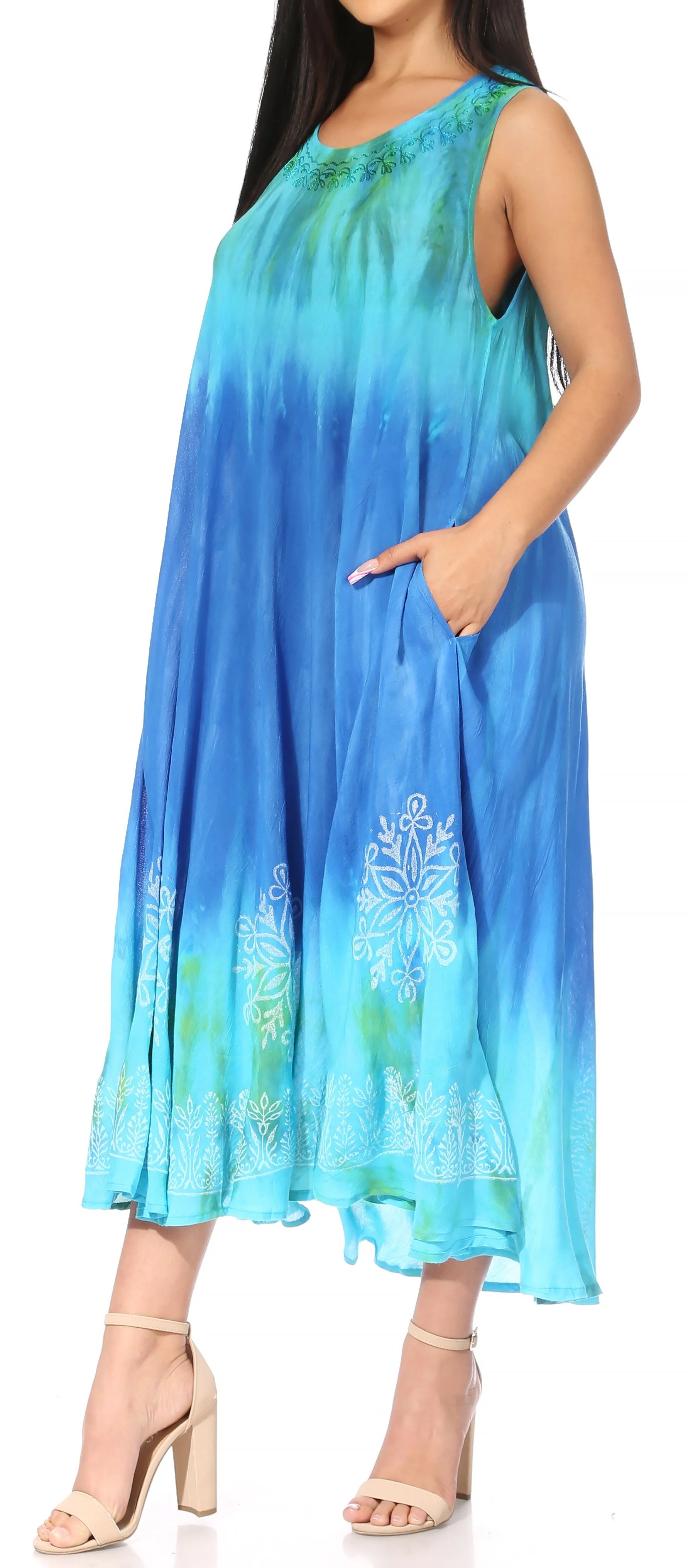 Sakkas Liza Women's Sleeveless Maxi Caftan Dress for Casual Summer Wear with Bohemian Flair and Handy Pockets - Image 28