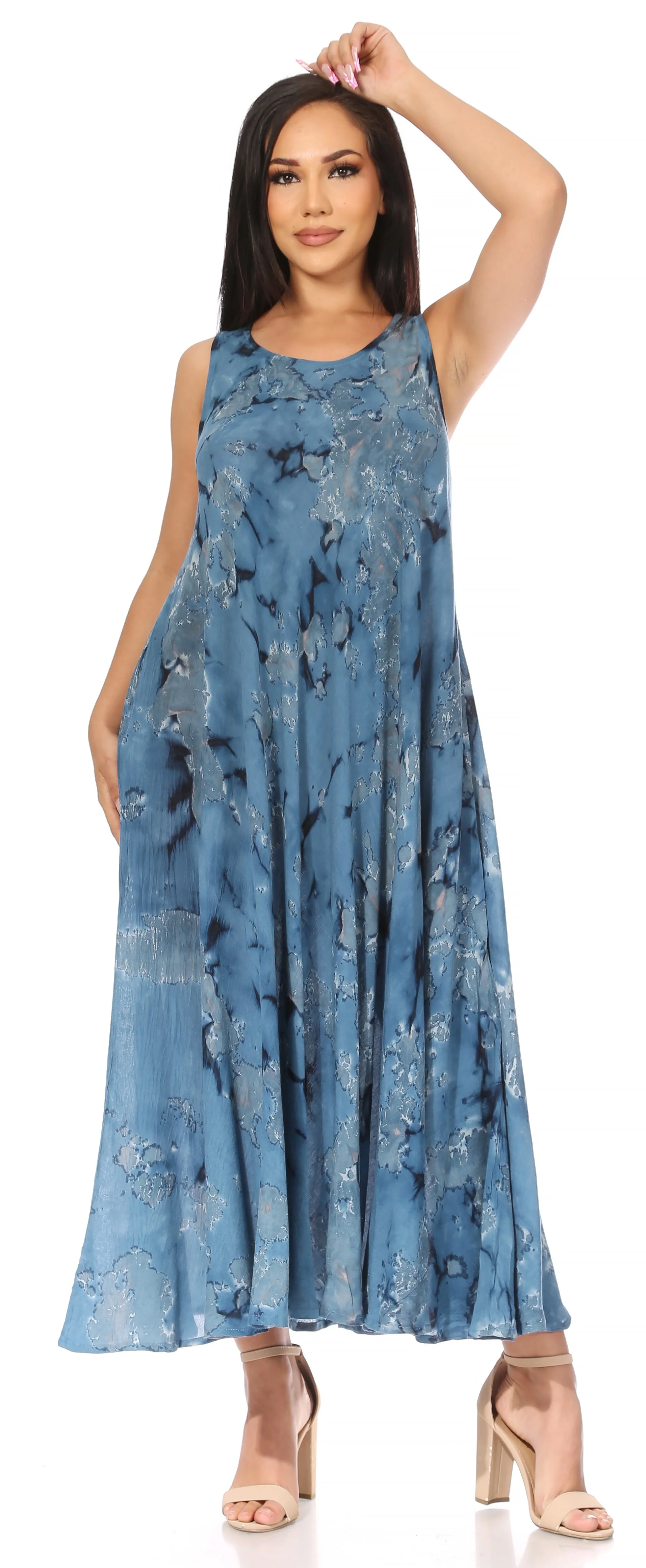 Sakkas Liza Women's Sleeveless Maxi Caftan Dress for Casual Summer Wear with Bohemian Flair and Handy Pockets - Image 40