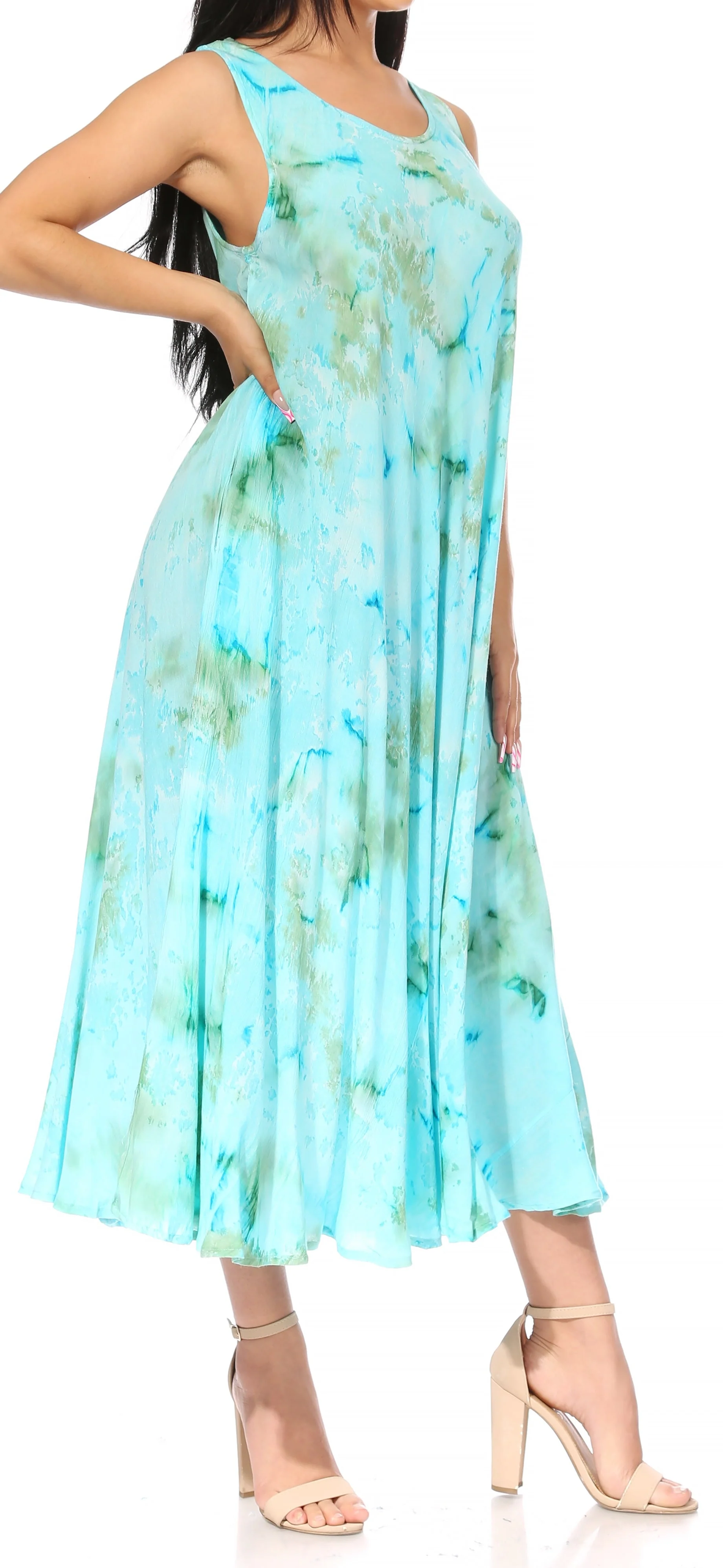 Sakkas Liza Women's Sleeveless Maxi Caftan Dress for Casual Summer Wear with Bohemian Flair and Handy Pockets - Image 44
