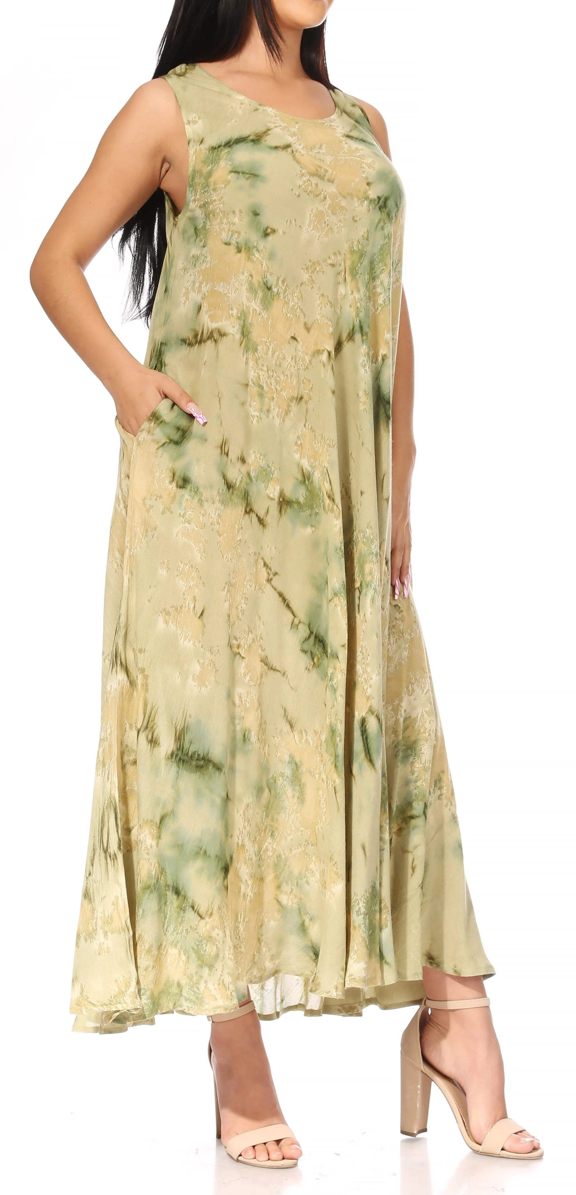 Sakkas Liza Women's Sleeveless Maxi Caftan Dress for Casual Summer Wear with Bohemian Flair and Handy Pockets - Image 49