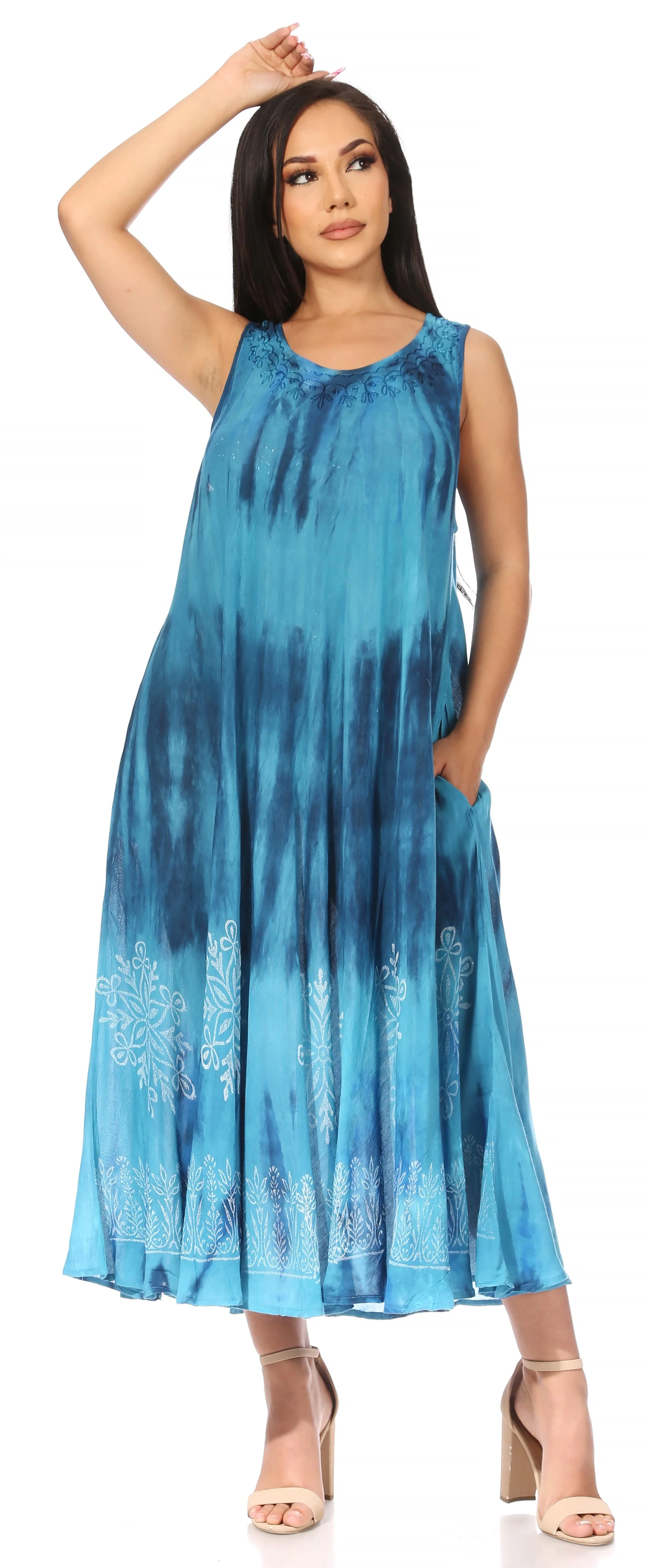 Sakkas Liza Women's Sleeveless Maxi Caftan Dress for Casual Summer Wear with Bohemian Flair and Handy Pockets - Image 5