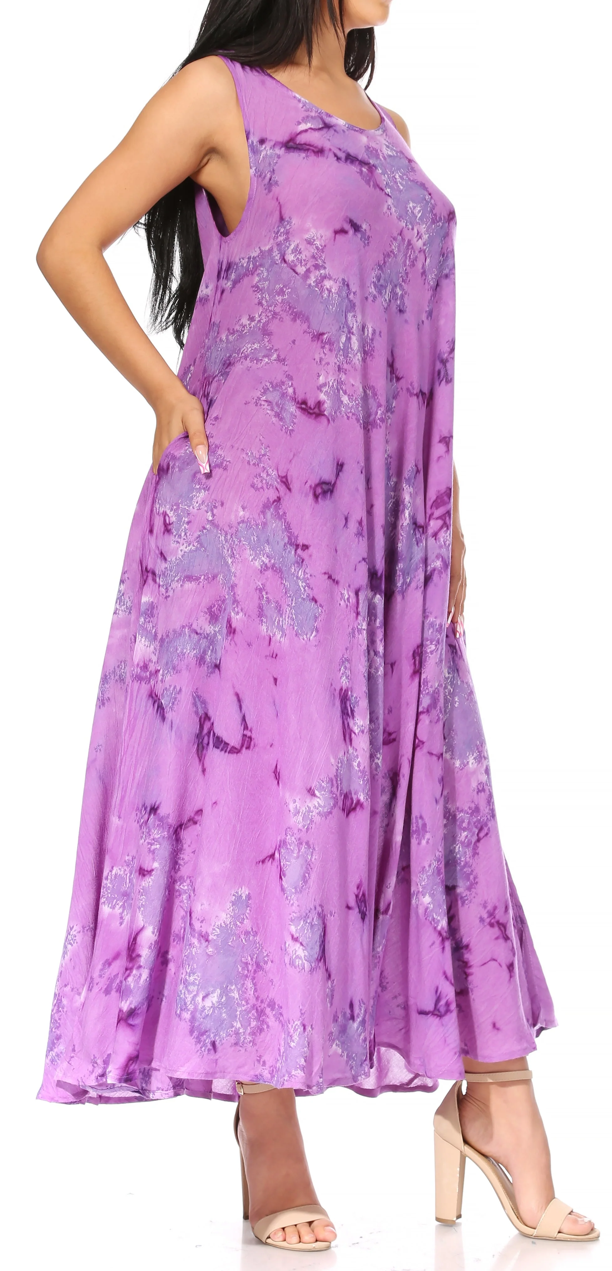 Sakkas Liza Women's Sleeveless Maxi Caftan Dress for Casual Summer Wear with Bohemian Flair and Handy Pockets - Image 54