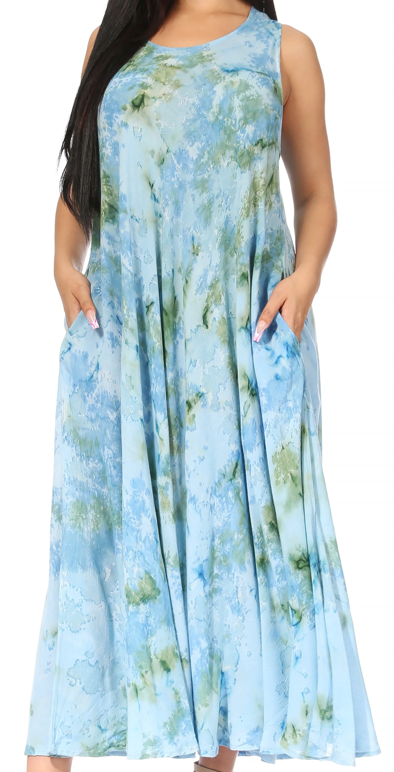 Sakkas Liza Women's Sleeveless Maxi Caftan Dress for Casual Summer Wear with Bohemian Flair and Handy Pockets - Image 56