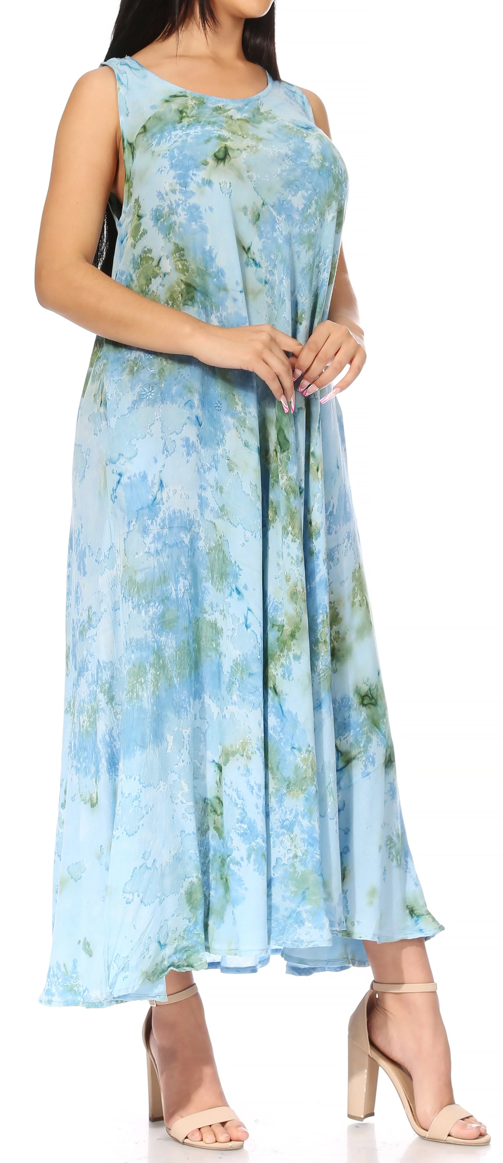 Sakkas Liza Women's Sleeveless Maxi Caftan Dress for Casual Summer Wear with Bohemian Flair and Handy Pockets - Image 59