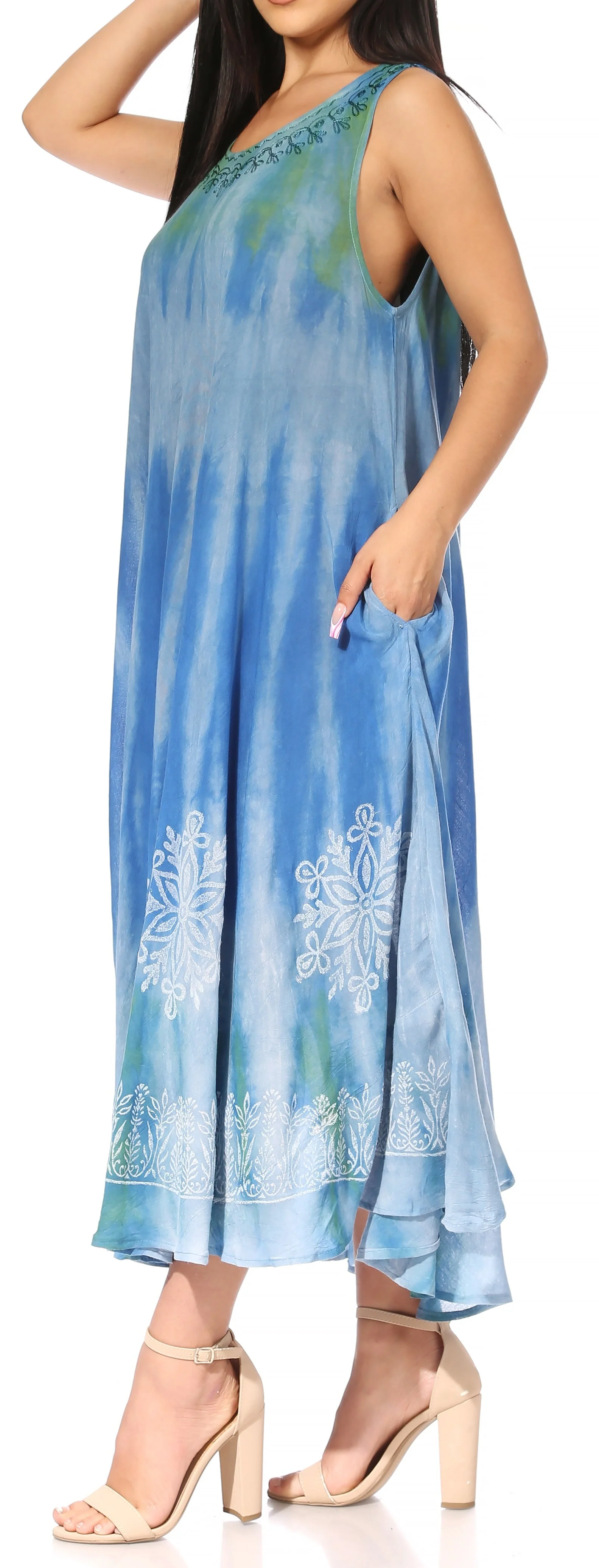 Sakkas Liza Women's Sleeveless Maxi Caftan Dress for Casual Summer Wear with Bohemian Flair and Handy Pockets - Image 8