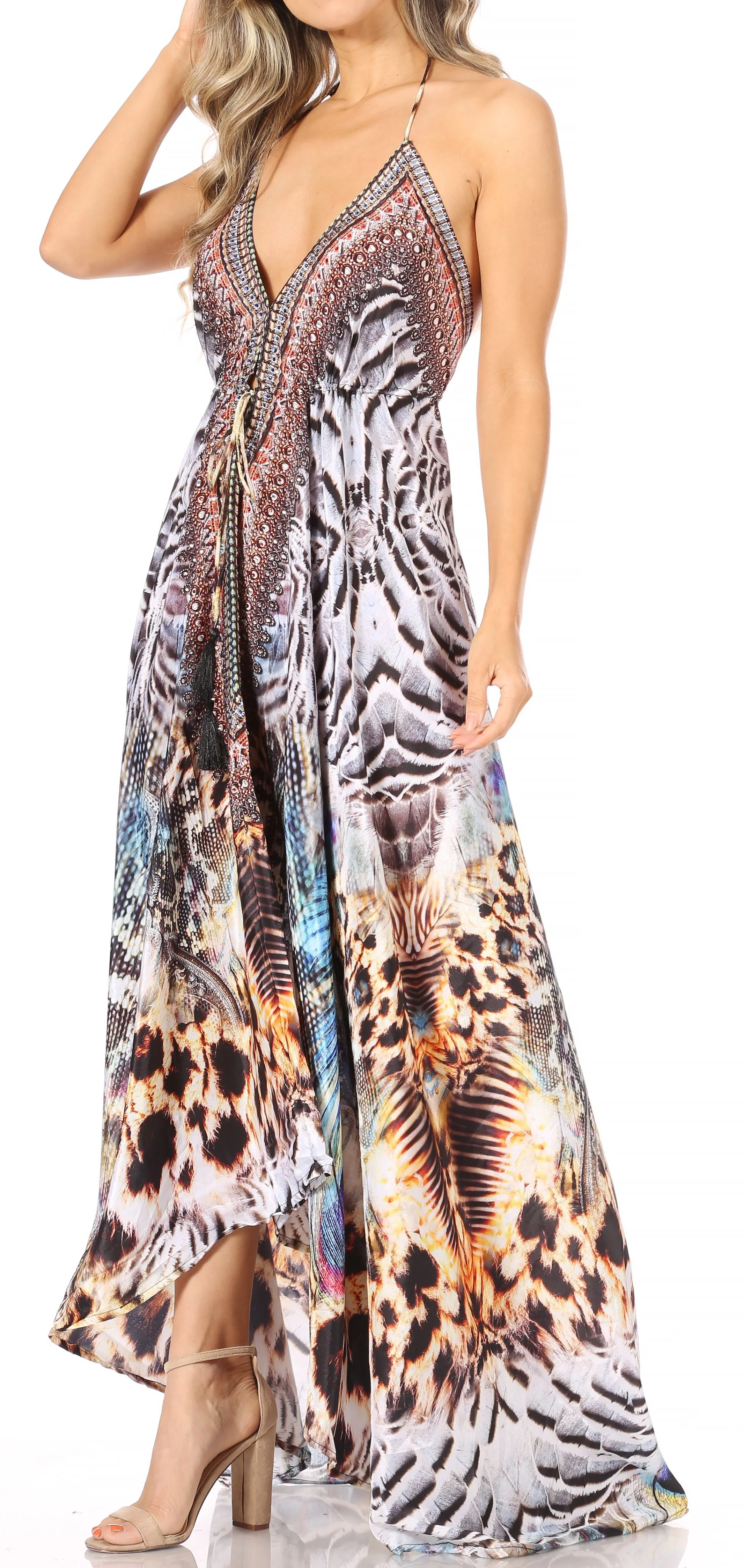 Sakkas Lizi Womens Maxi High-low Halter Handkerchief Long Dress Beach Party - Image 125