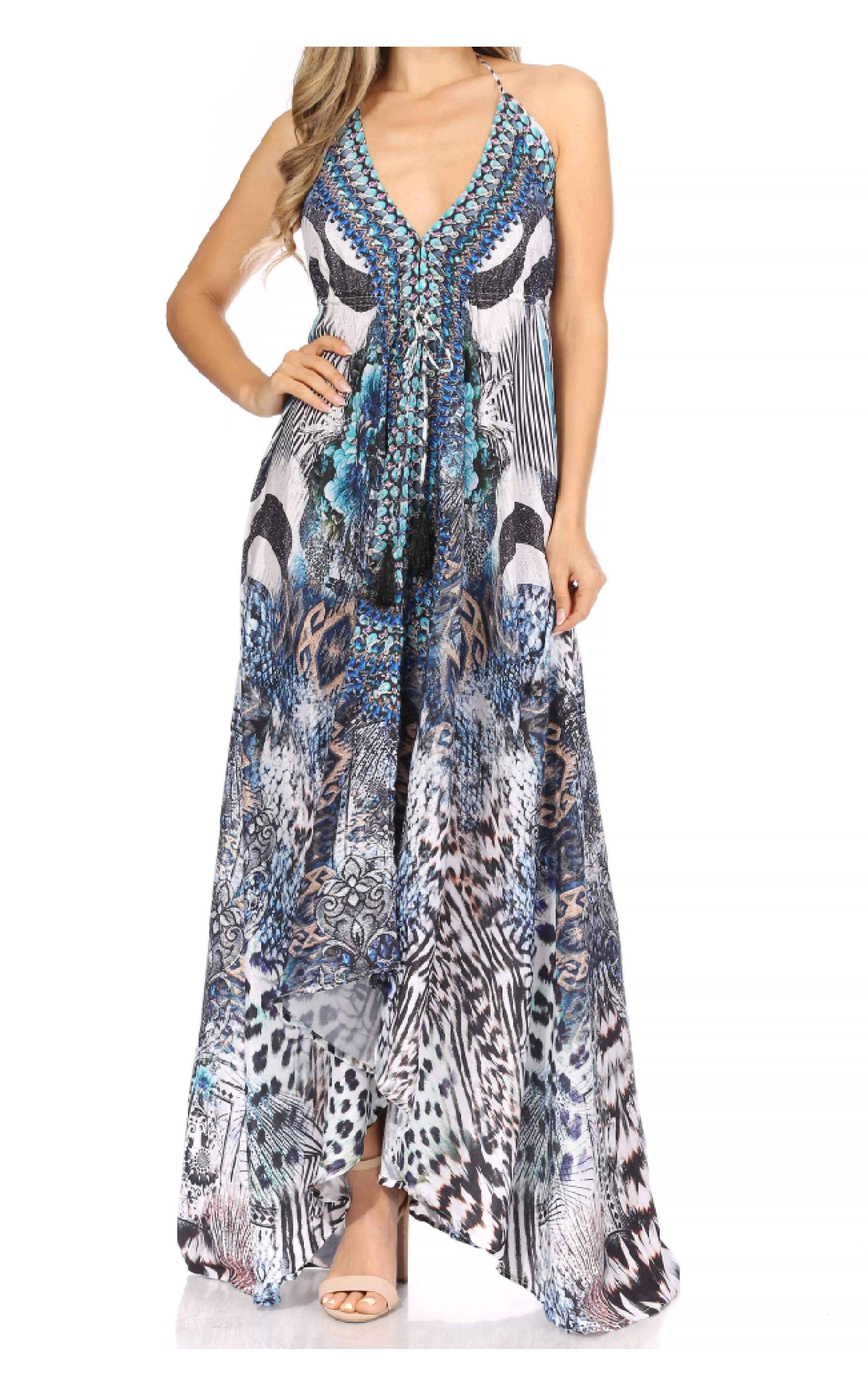Sakkas Lizi Womens Maxi High-low Halter Handkerchief Long Dress Beach Party - Image 130
